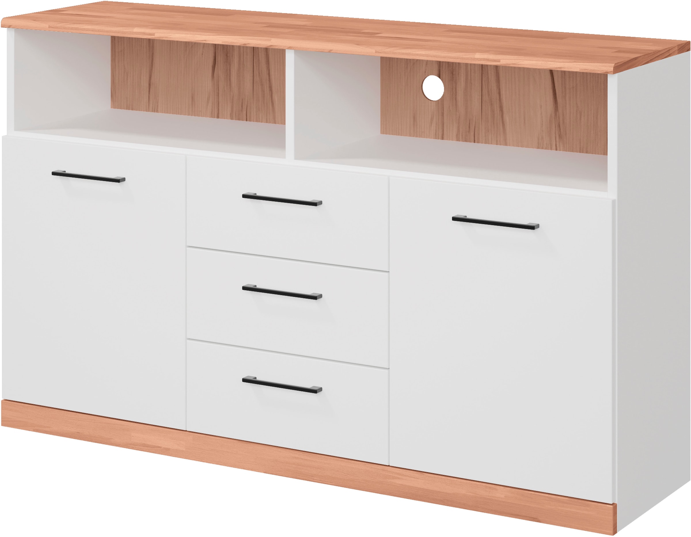 Home affaire Sideboard "Ribe,130cm breit,80cm hoch,Oberplatte Holz massiv,6 günstig online kaufen