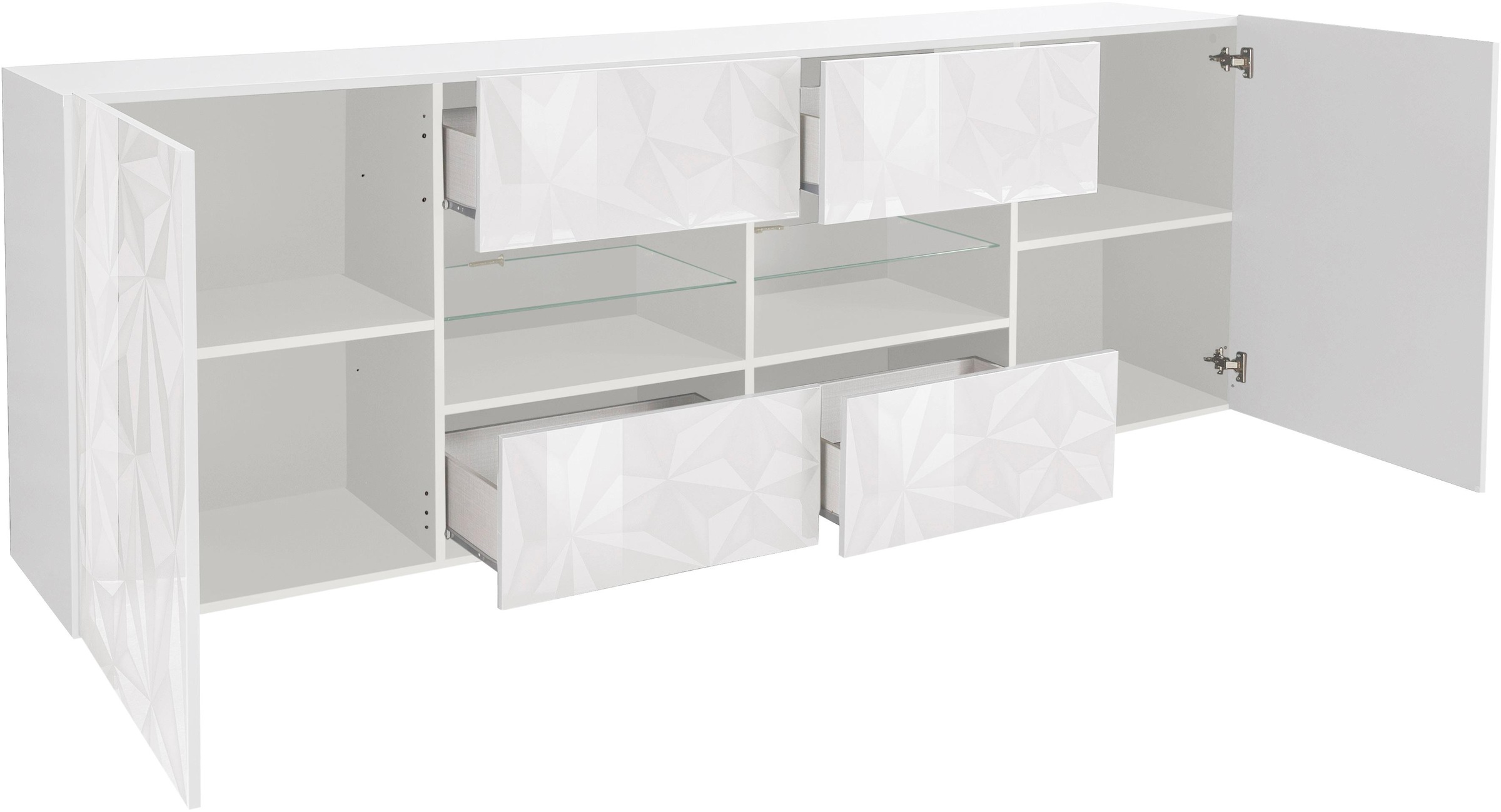 Thumbnail - Home affaire Sideboard "Prisma Breite 241, Kommode 2 Türen, 4 Schubkästen, Anrichte" Front mit elegantem Siebdruck, grif...