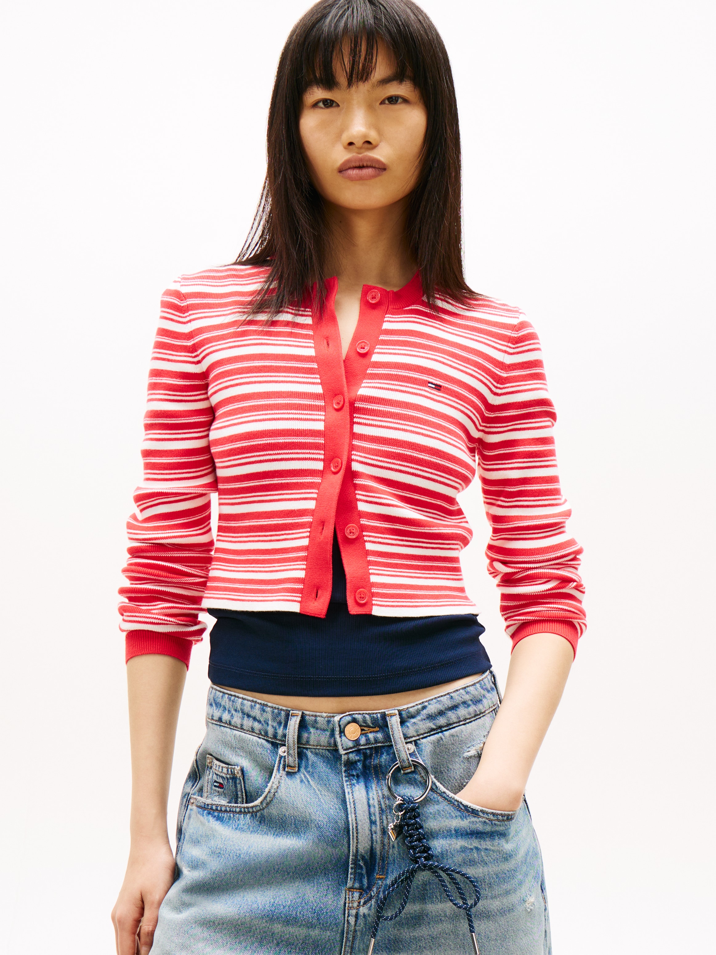 Tommy Jeans Strickjacke "TJW CREW NECK STRIPE CARDI EXT" reine Baumwolle, S günstig online kaufen