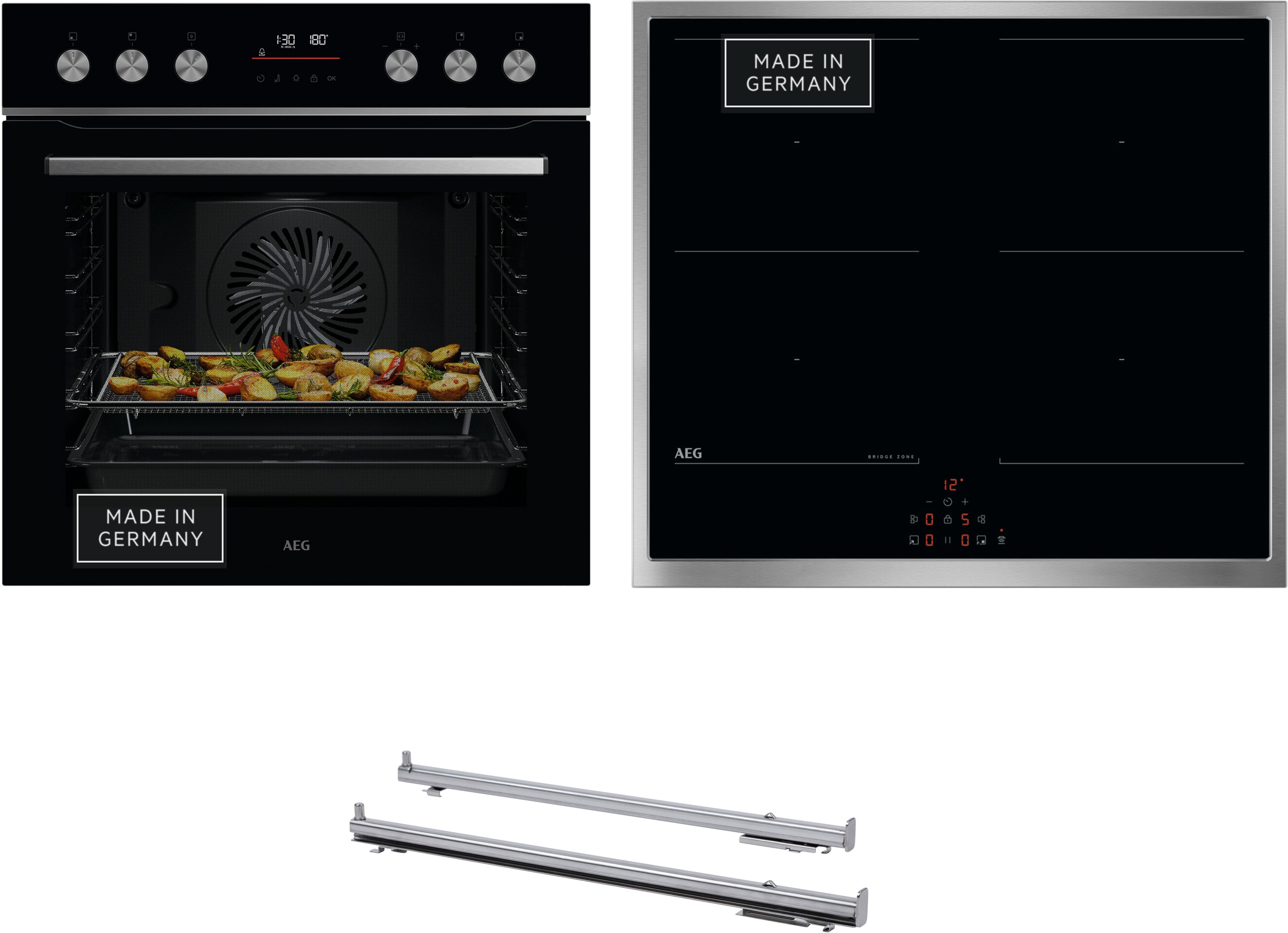 AEG Induktions Herd-Set Serie 5000 "OU5PE42AB 940321503" mit 1-fach-Teleskopauszug Pyrolyse-Selbstreinigung AirFry - knusprige Ergebnisse mit wenig oder ohne Öl, Made in Germany