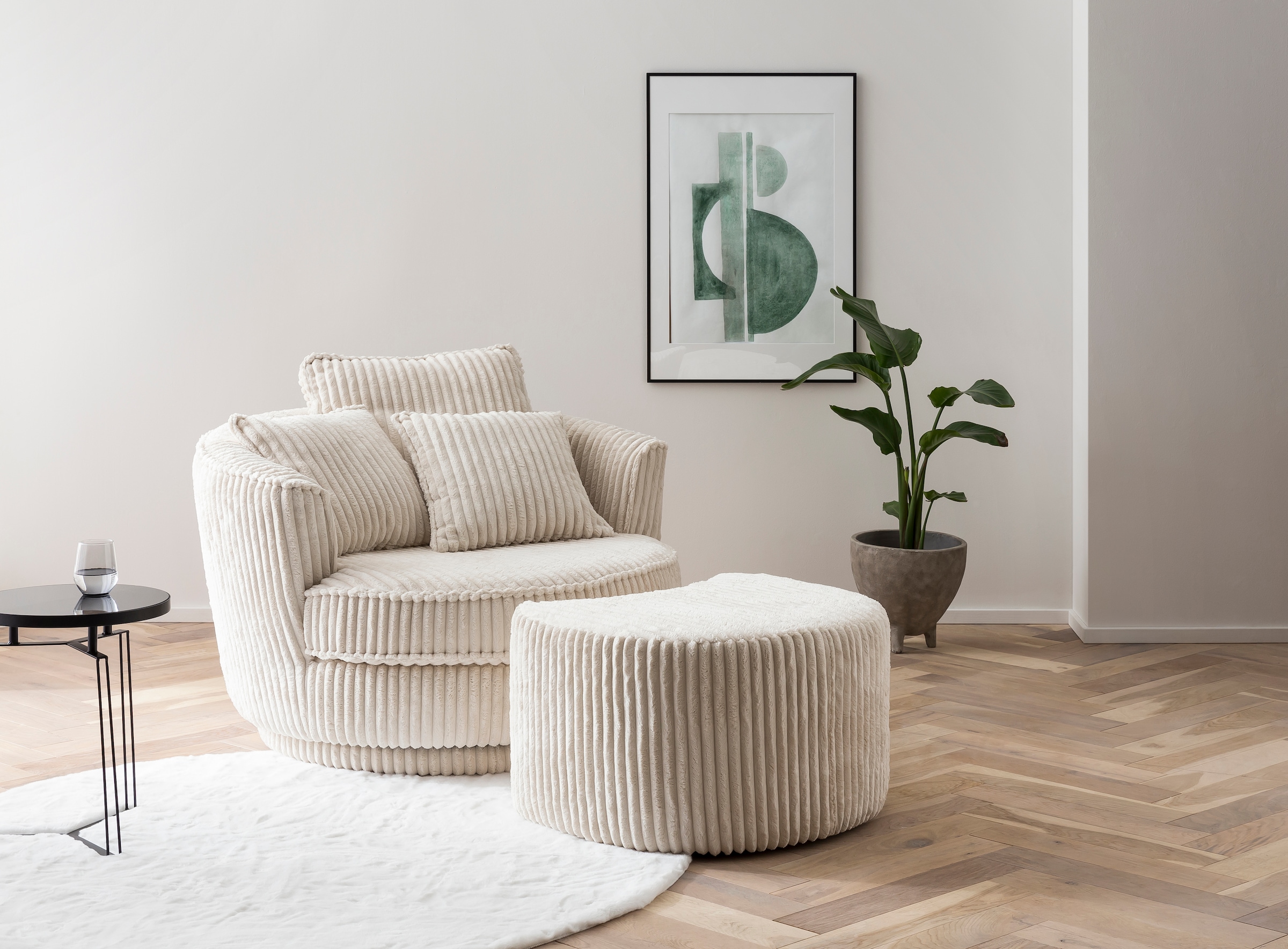 Home affaire Drehsessel "MAISIE Cord, Love Seat XXL Lese-Sessel, Big-Sessel mit Hocker," 2 Stk. tlg. Set in MEGA CORD und Web-Velours, drehbar 360 Grad