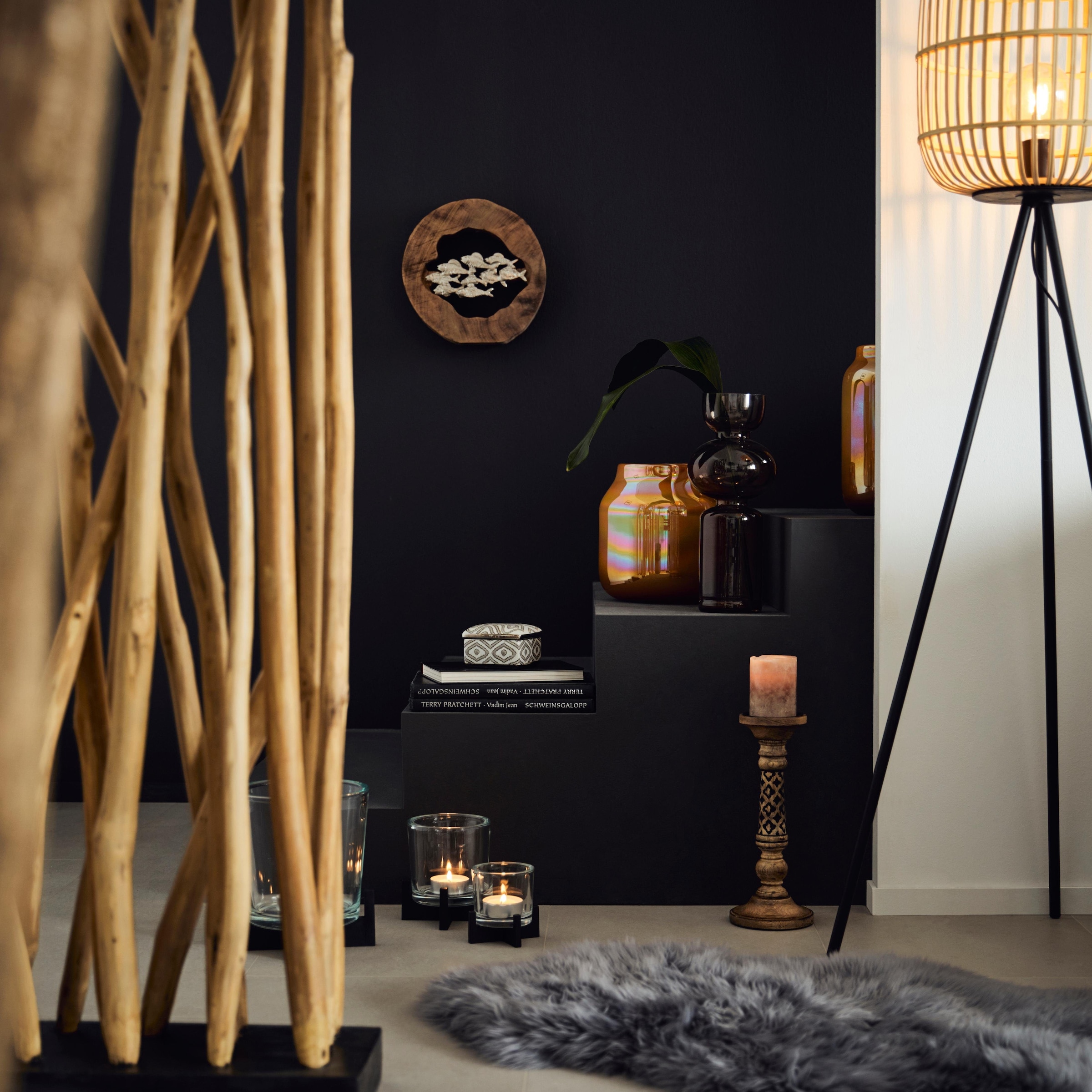 EGLO Stehlampe »BORDESLEY Stehlampe, Vintage, Stahl und Holz, E27, Wohnzimmerlampe« E27 Flur, Wohnzimmerlampe, H139 x Ø35 cm, schwarz, natur, 1X28W exkl.