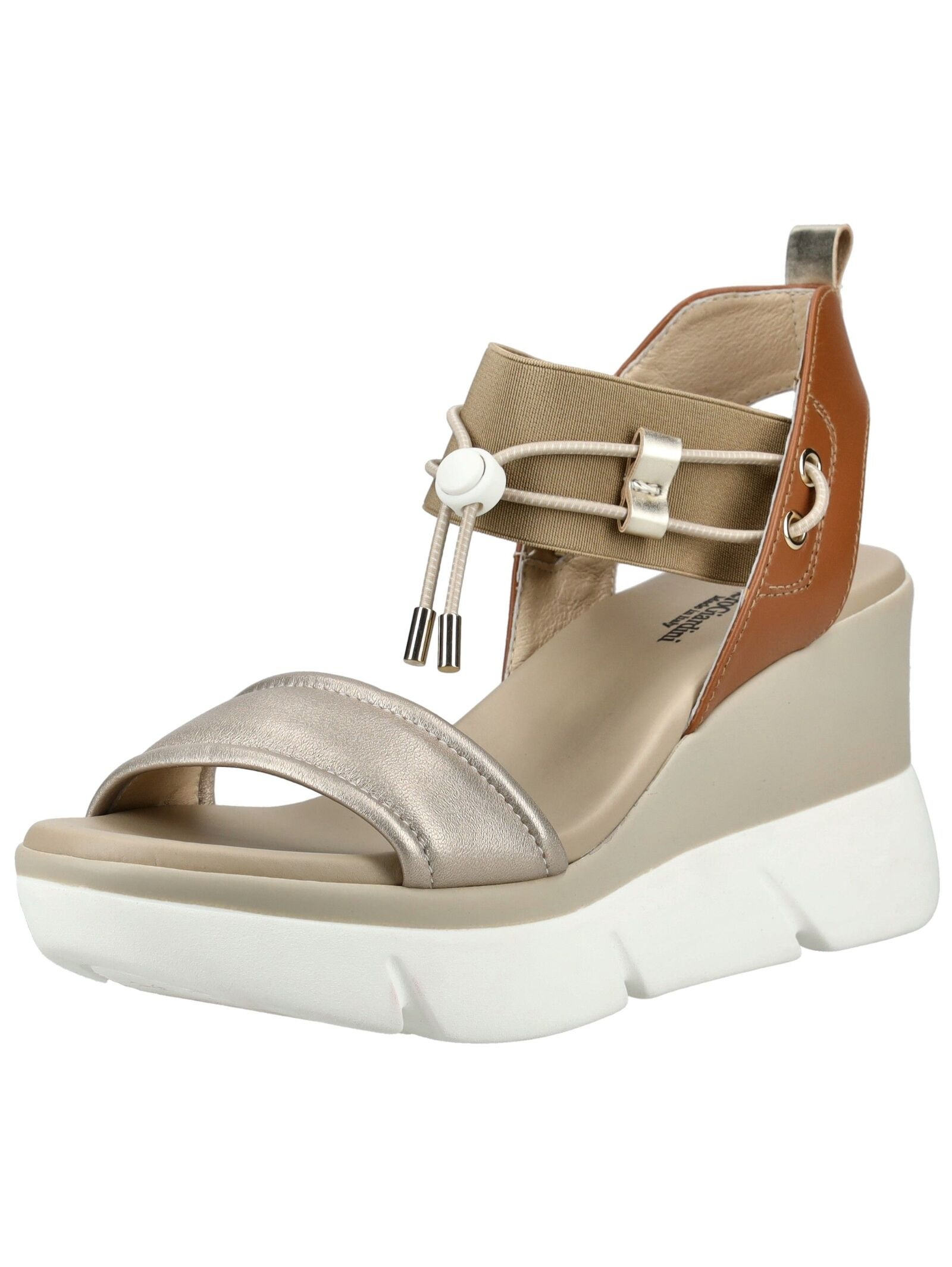 Keilsandalette NERO GIARDINI "Nero Giardini Sandalen Leder", Damen, Gr. 38, beige, gold, Leder, Schuhe