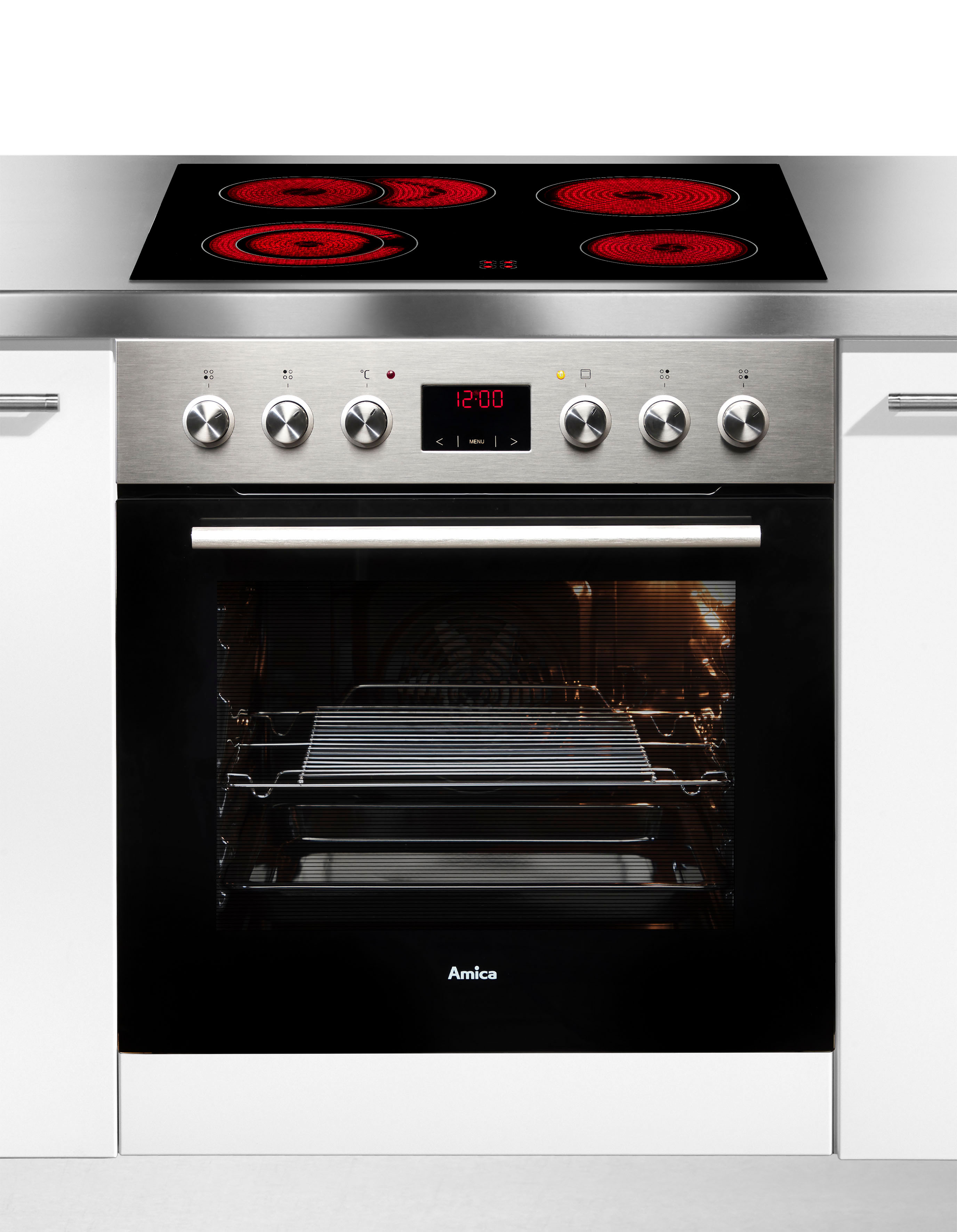 AMICA Elektro-Herd-Set "EHC 933 333 E", grau, Herdsets, Glaskeramik-Kochfeld mit anpassbarer Fläche für große Töpfe und Bräter