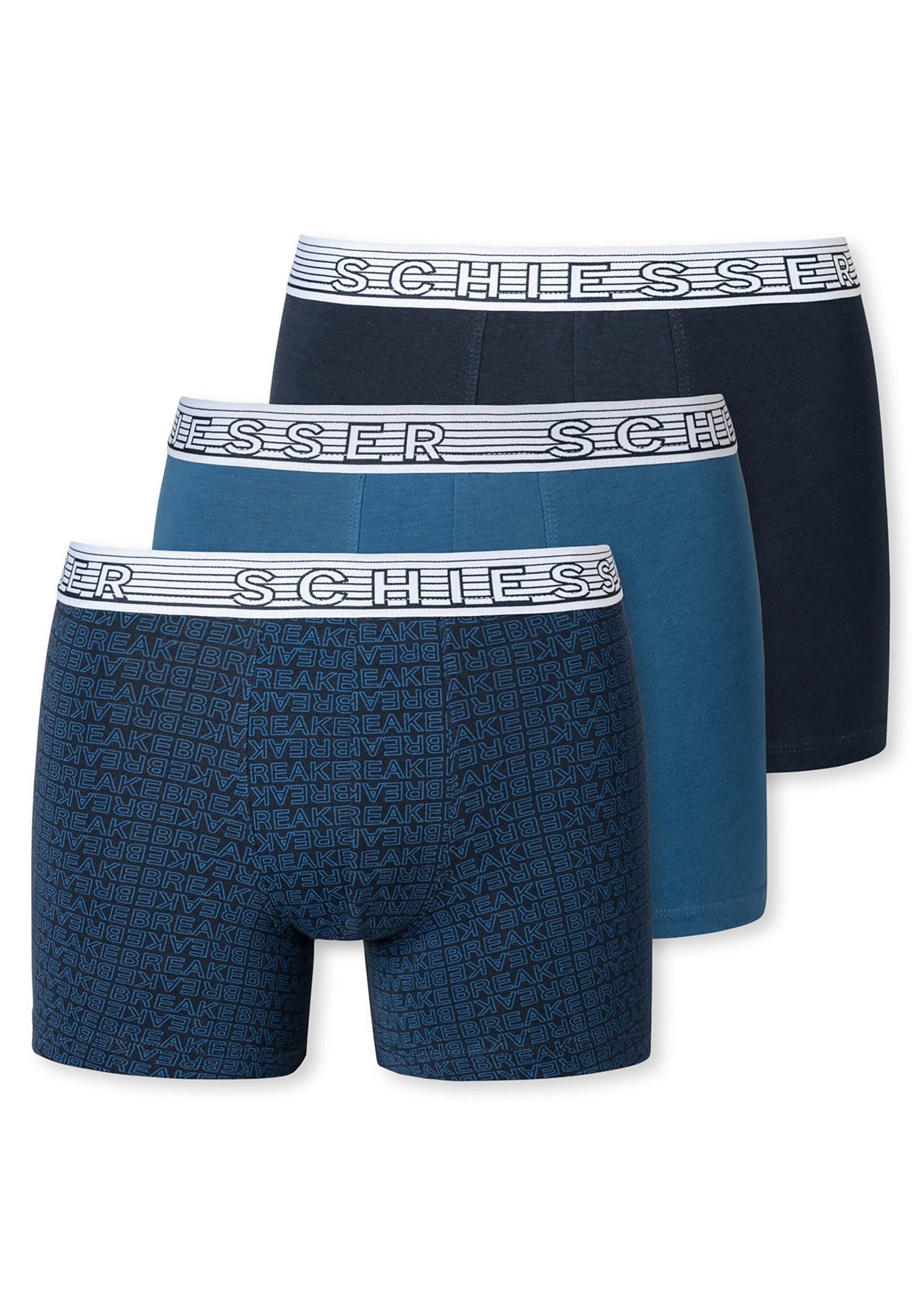 SCHIESSER Jungen Boxershorts "Boxershort 3er Pack", Gr. 140, blau, Obermaterial: 95% Baumwolle CO. 5% Elasthan EL., Unterhosen