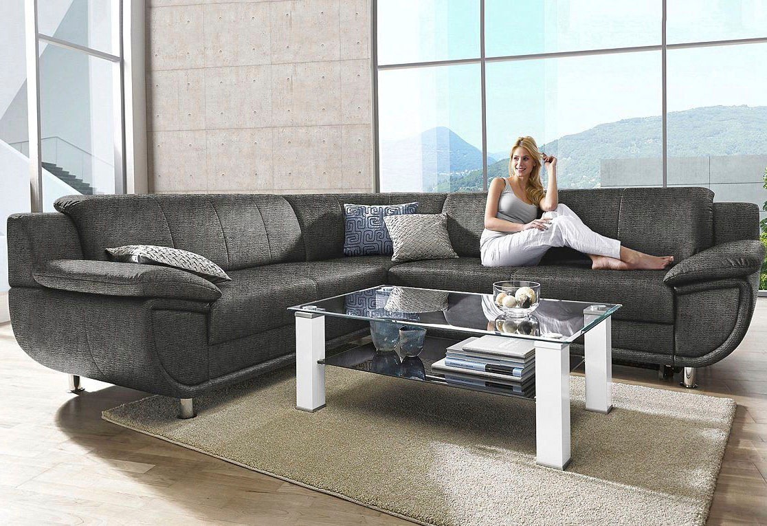 TRENDMANUFAKTUR Ecksofa "Rondo wahlweise mit Schlaffunktion, bequeme Armlehnen" L-Form, wahlw.mit Federkern, Füße chromfarben, Unser Dauertiefpreis