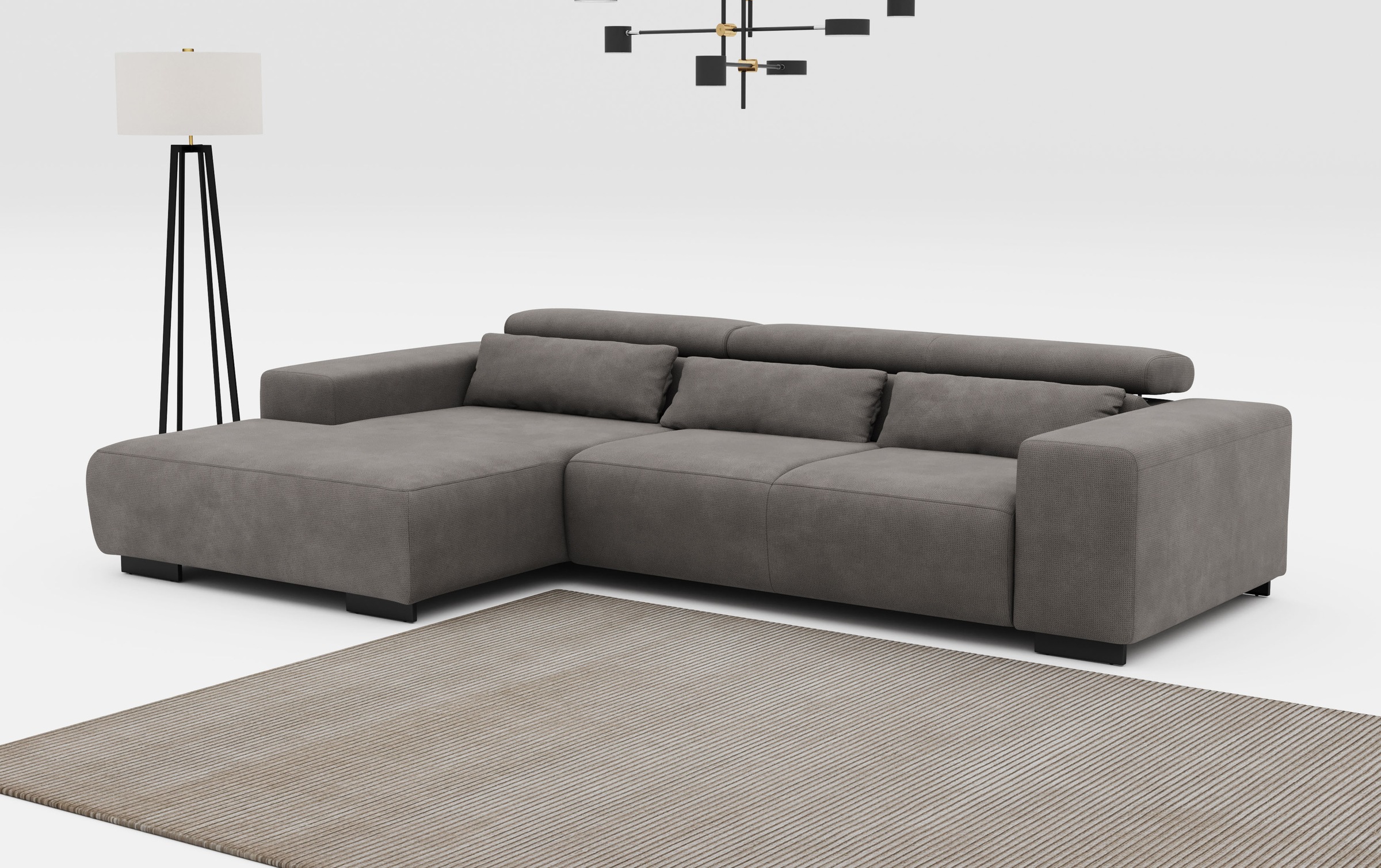 Ecksofa COTTA "Side L-Form, mit Kopfteilverstellung & 3 Nierenkissen", grau (stone), B:304cm H:71cm T:186cm, 96% POLYESTER (PES) / 4% POLYAMID (PA), Sofas, Ecksofa, optional motorische Sitztiefenverstellung 10