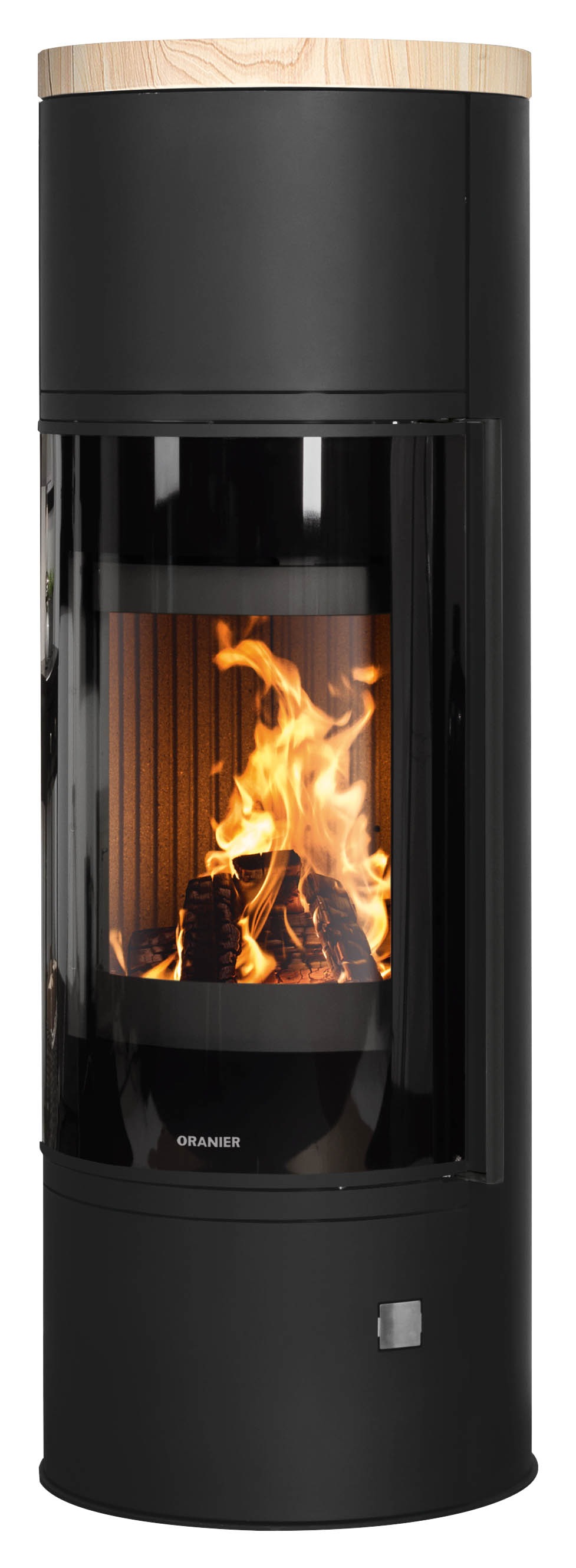 ORANIER Kaminofen "»Arena W+ 2.0«", schwarz, Wohnzimmer, Kaminöfen, Stahl, Abdeckplatte aus Sandstein, sandfarben