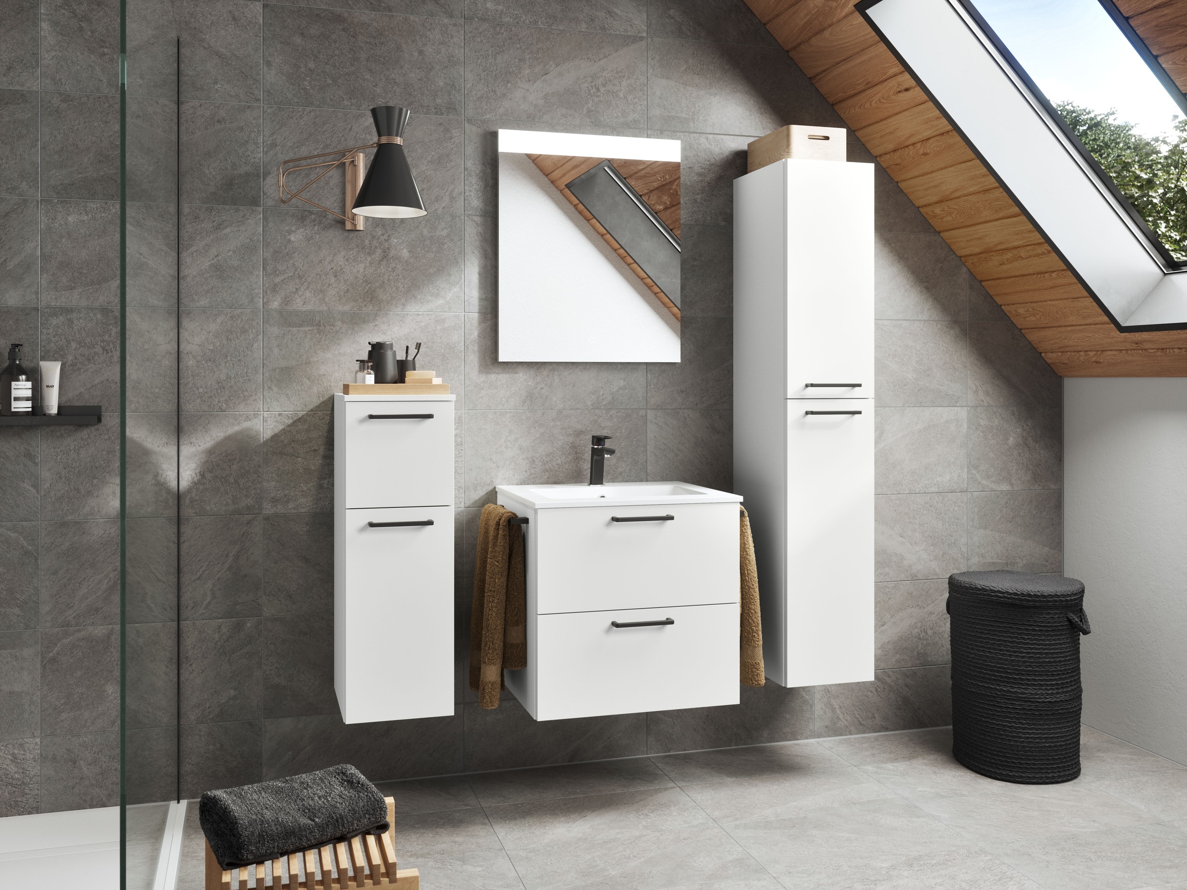 nobilia® Badmöbel-Set »Tolvina«, (2 St., vormontiert, mit Soft-Close), inkl. Spiegel mit Touch-Sensor, in vier Breiten