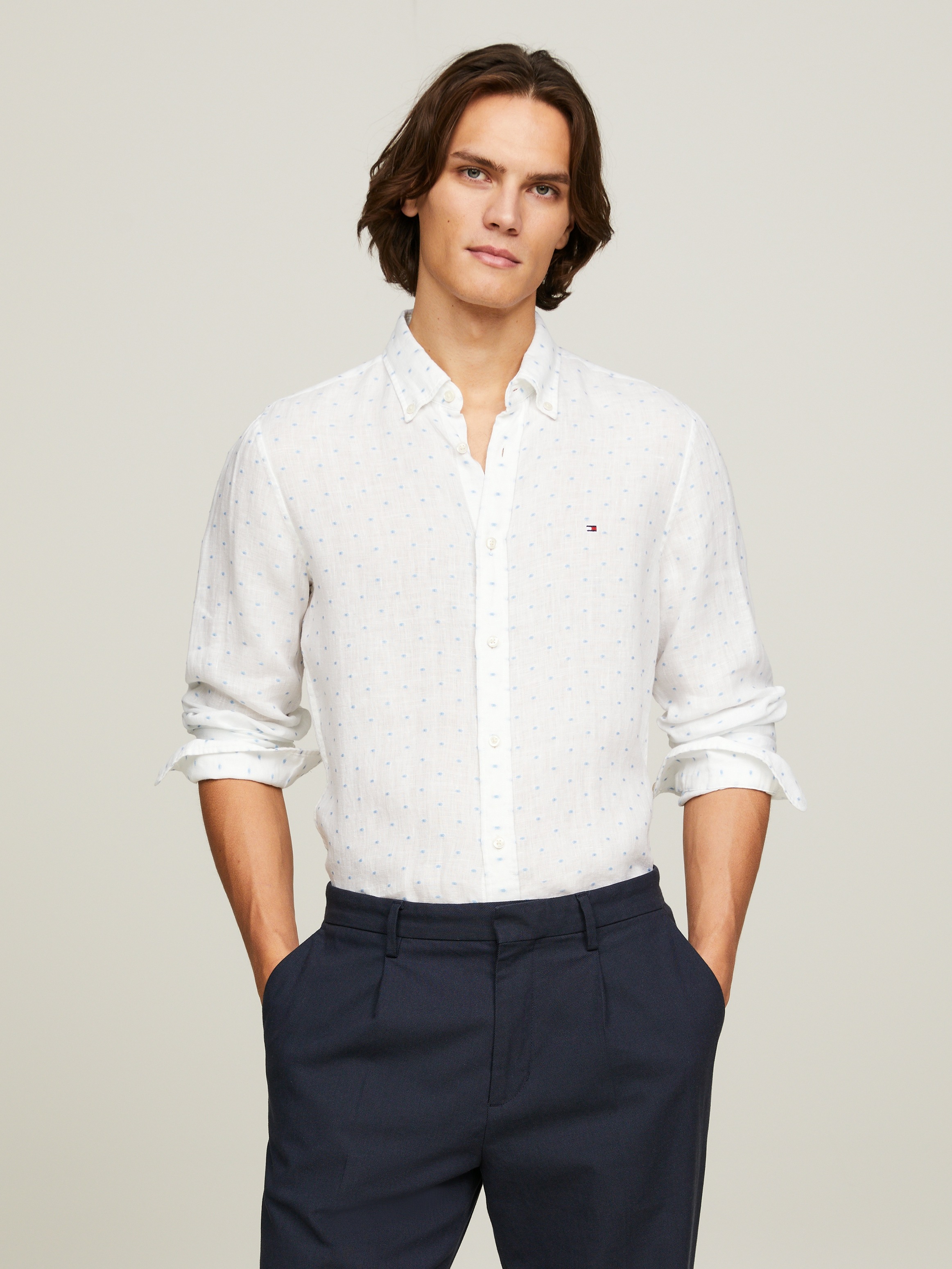 Tommy Hilfiger Langarmhemd "LINEN FIL COUPE Slim Fit SHIRT" modisch gepunkt günstig online kaufen