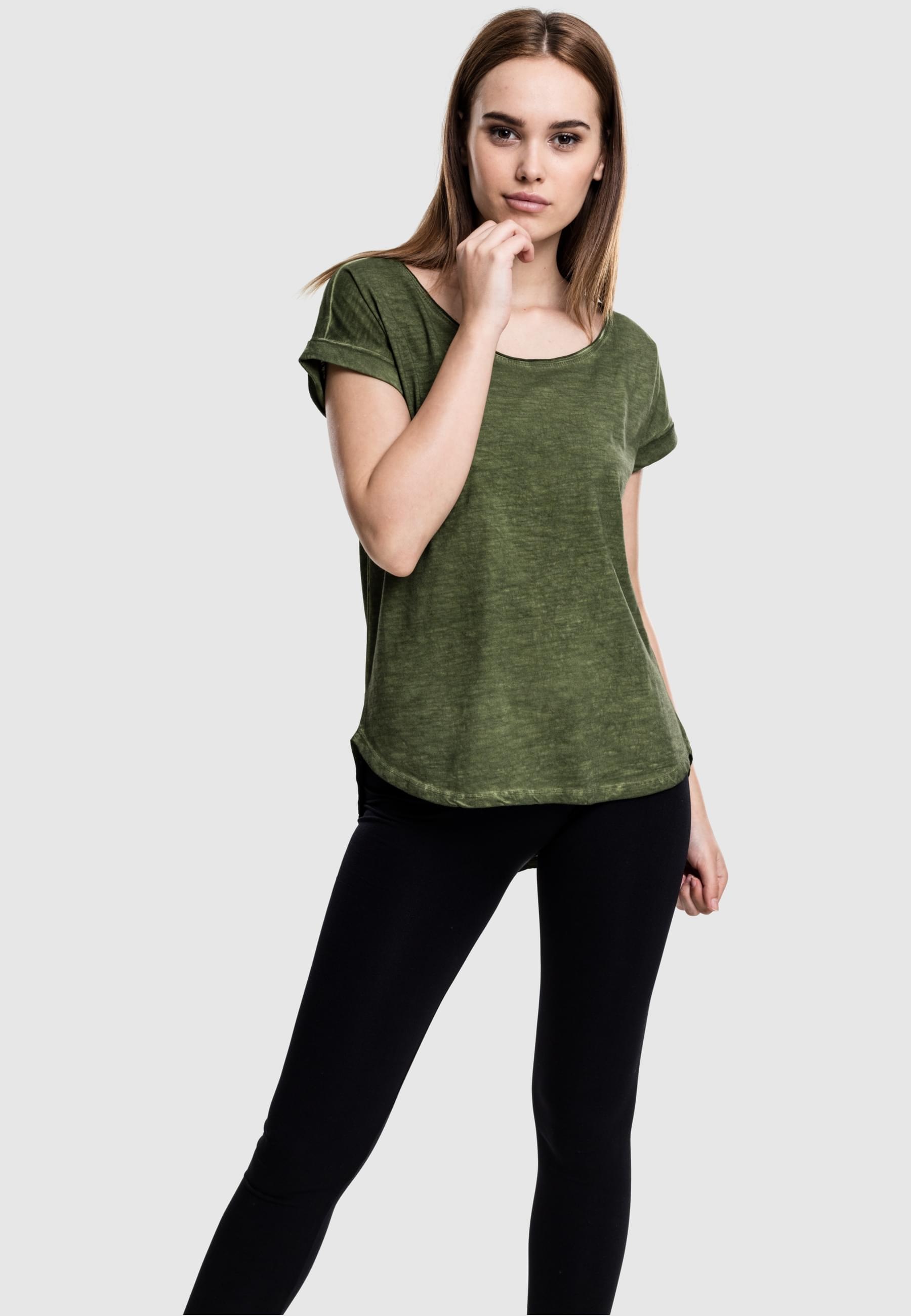 URBAN CLASSICS Kurzarmshirt »Urban Classics Damen Ladies Long Back Shaped Spray Dye Tee«, (1 tlg.)