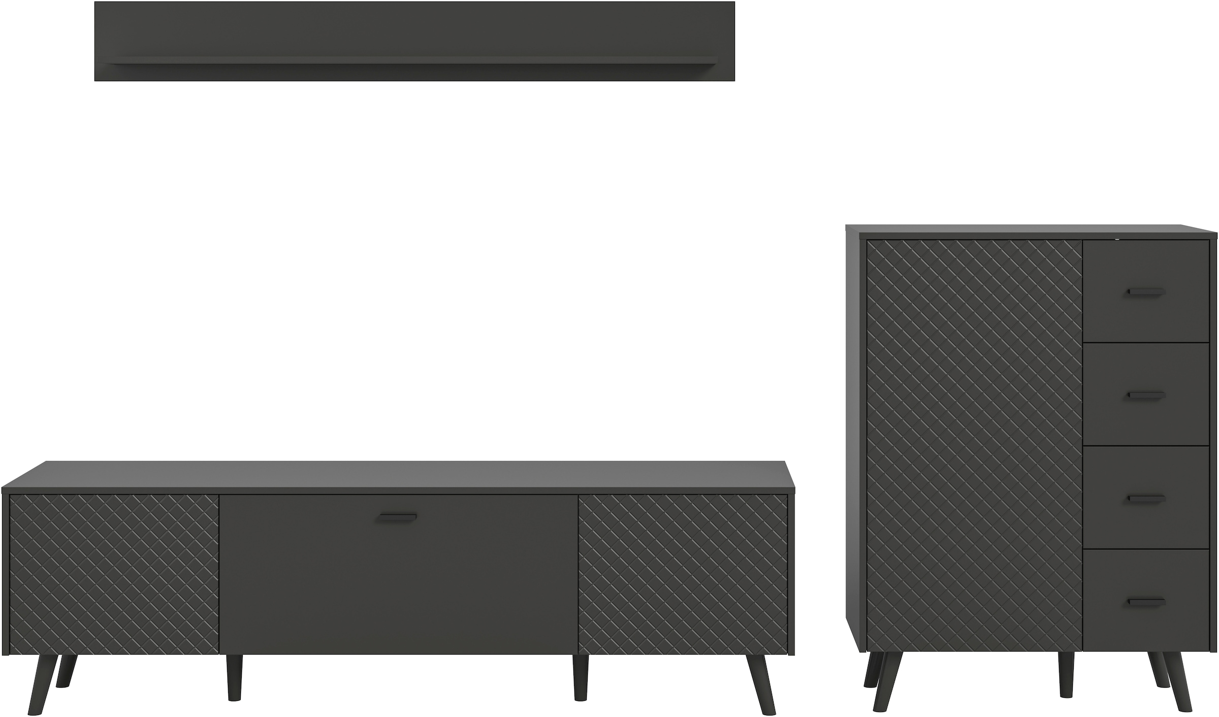 Home affaire Wohnwand »RHOMBUS, hochwertige MDF-Front mit Karo-Optik« Set, Wohnkombination, Wohn-Kombi, Kombi, Wohnzimmer, 3 Stk. tlg.