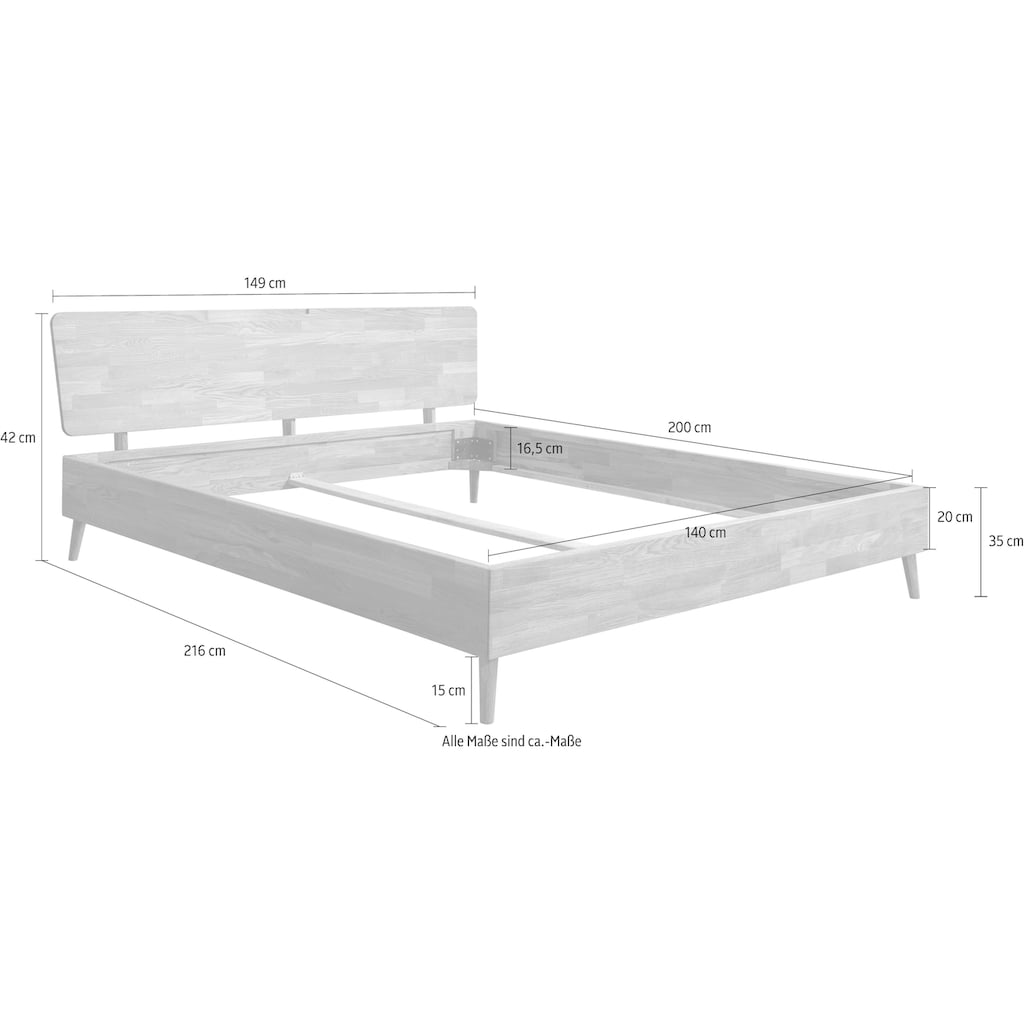 Home affaire Massivholzbett »Scandi«, aus massivem Eichenholz, mit Holzfüßen, in zwei Größen erhältlich