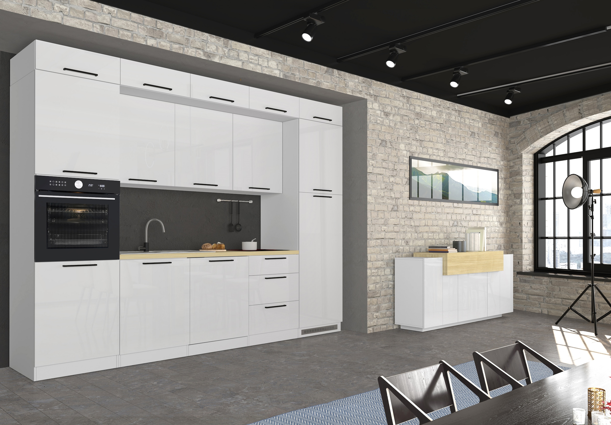 KOCHSTATION Backofenumbauschrank »Luna, Backofenschrank, Backofen-Hochschrank, Made in Italy« B/T/H: 60×60×214,5 cm, Oberplatte mit 25 mm Stärke