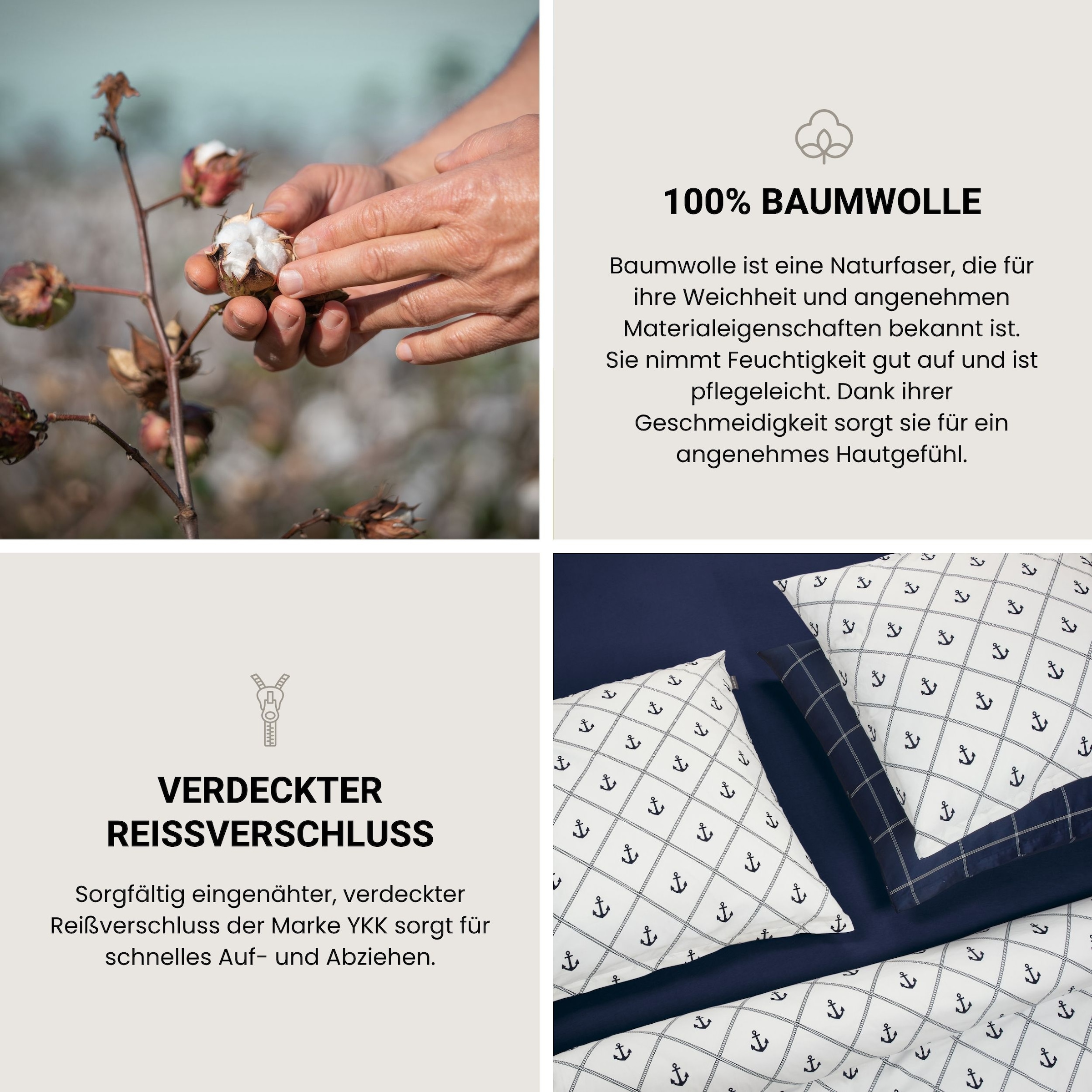 Schiesser Bettwäsche »Nola aus weicher Baumwolle in martitimem Look« 2 Stk. OEKO-TEX® MADE IN GREEN