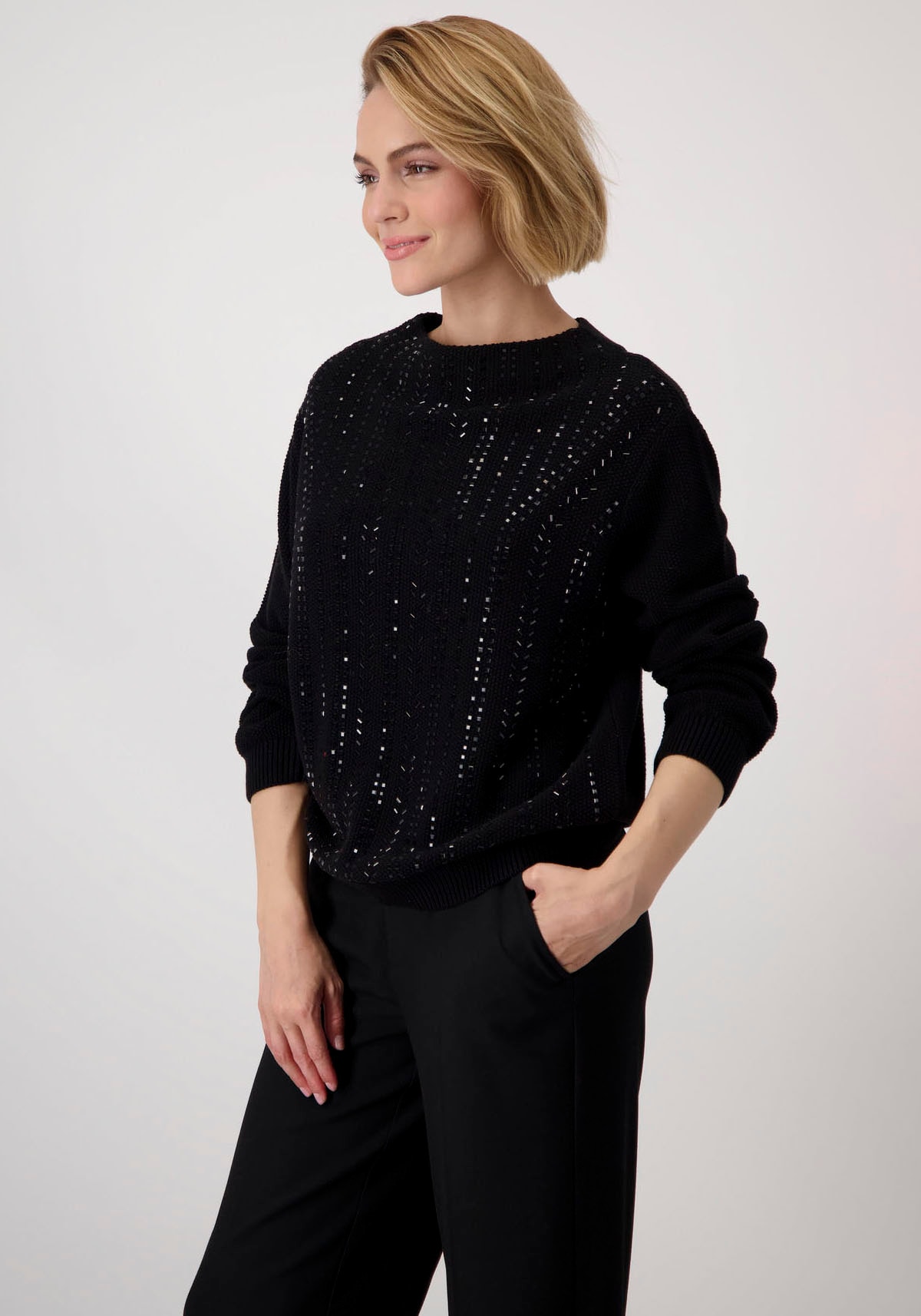 Monari Stehkragenpullover, mit Glitzersteinchen günstig online kaufen