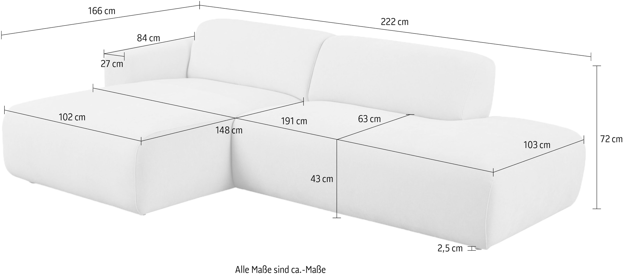 andas Ecksofa »Myrland«, Breite 222 cm, Chenille, Easy Clean Stoff, mit Kaltschaum