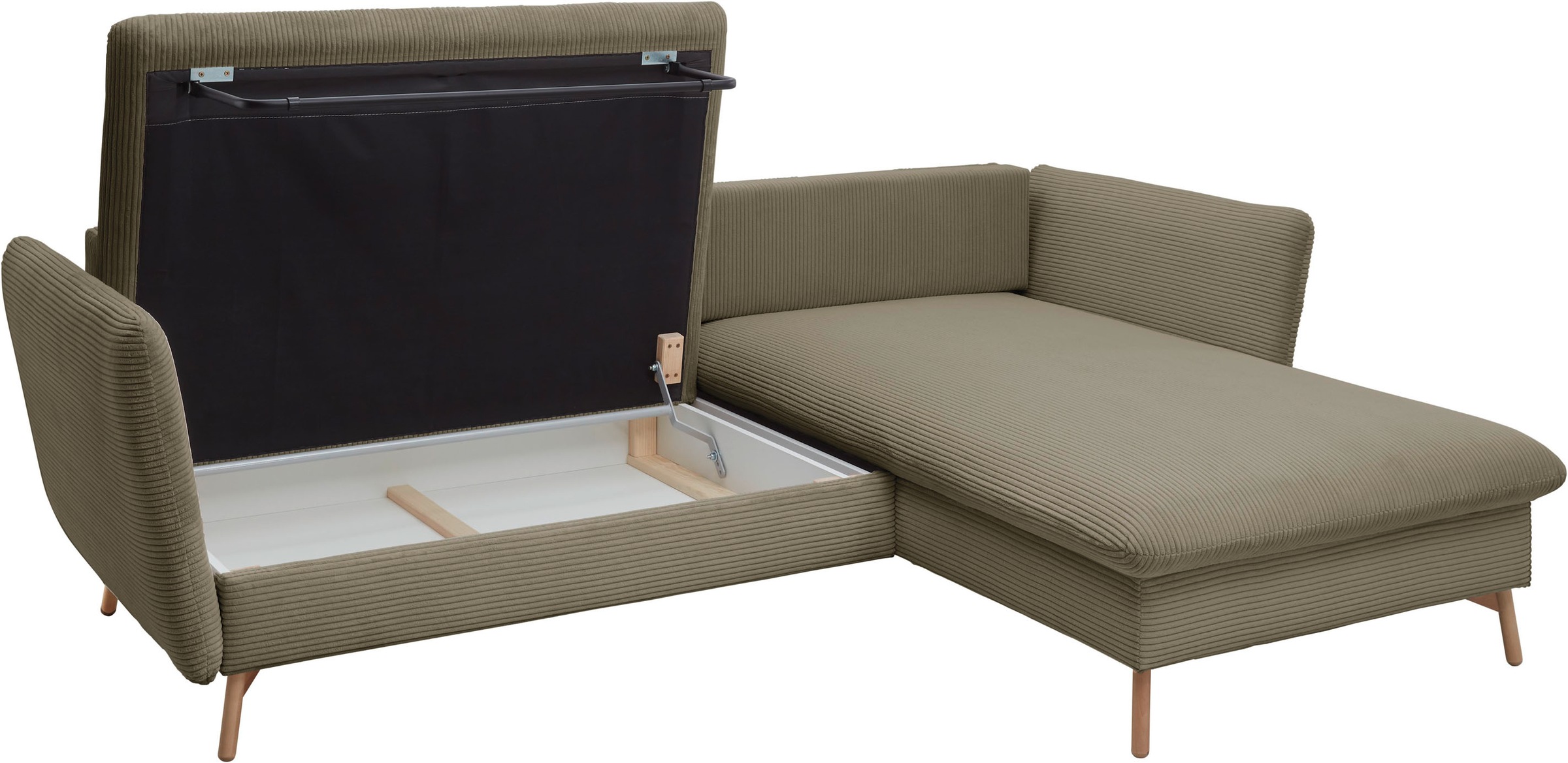 andas Ecksofa »MERLE, 258 cm, L-Form, traumhafter Cord,«, mit Bettfunktion und Bettkasten, Liegefläche 224 x 139