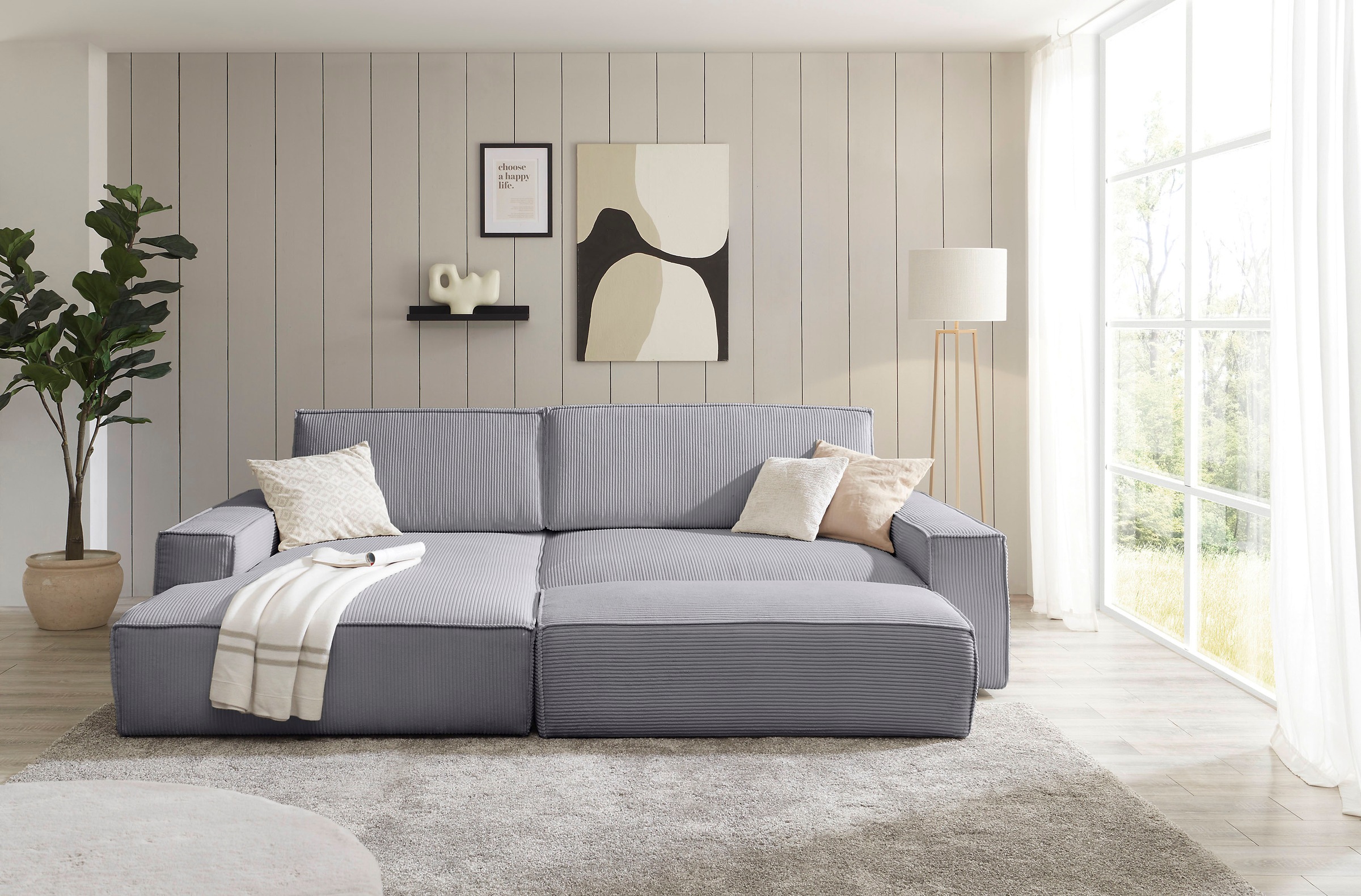Home affaire Polsterecke »NEU: SHERWOOD XXL tief, L-Form mit Schlaffunktion, Big-Sofa mit Hocker«, (Set, 2 St.), stellbar zum Schlafsofa (Krokodilverbinder), Cord, Leinenoptik