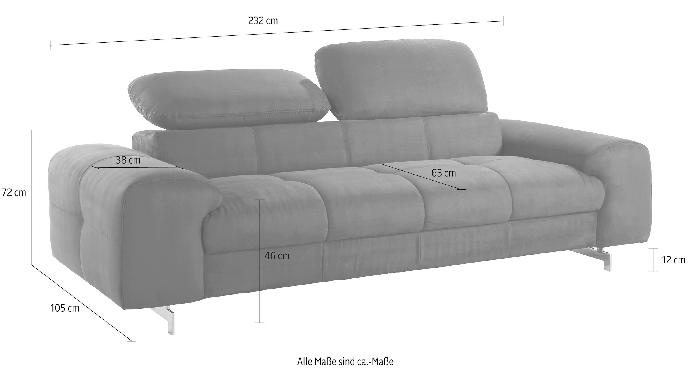 COTTA Polstergarnitur »Chef«, (Set), Set bestehend aus: 2-Sitzer mit Kopfteilverstellung & Hocker
