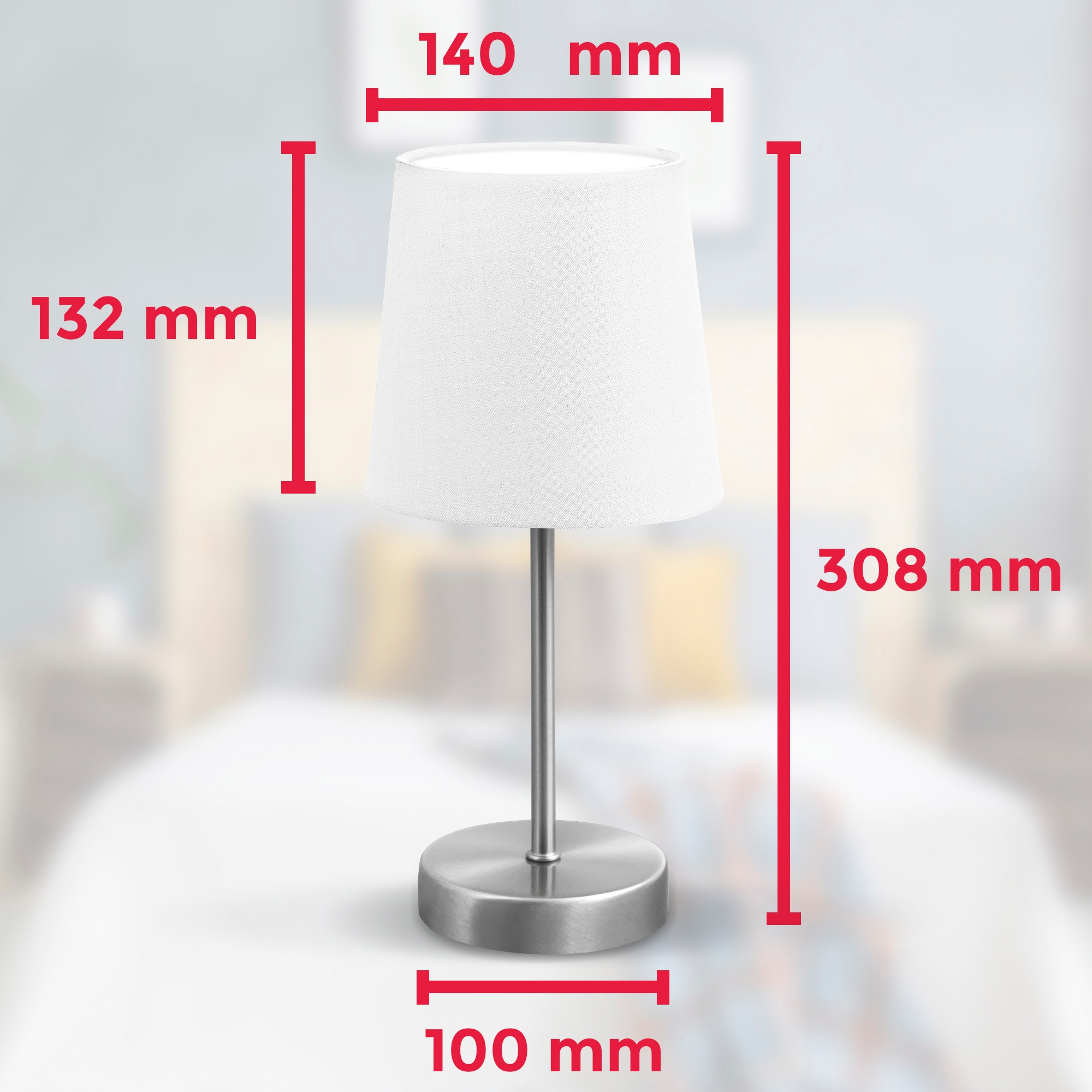 B.K.Licht Tischleuchte »BK_TL1300 LED Tischlampe, mit Stoffschirm weiß, Matt-nickel, E14«, 1 flammig, Leuchtmittel E14 | ohne Leuchtmittel, Ohne Leuchtmittel, Nachttischlampe mit Schalter, IP20