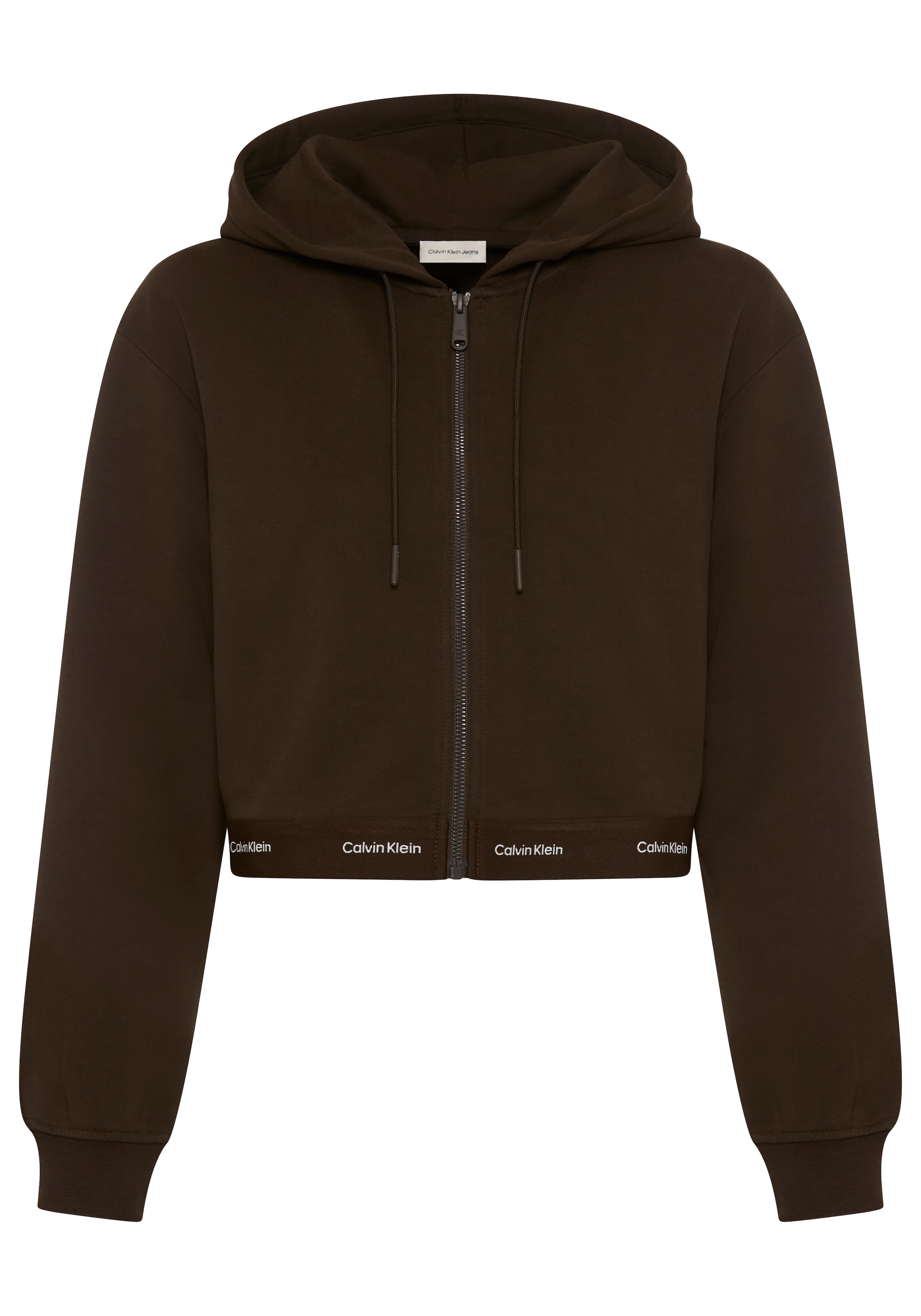 Calvin Klein Jeans Kapuzensweatjacke »LOGO WAIST CROPPED« mit Kapuze, kurze From, Logoschriftzug am Bund