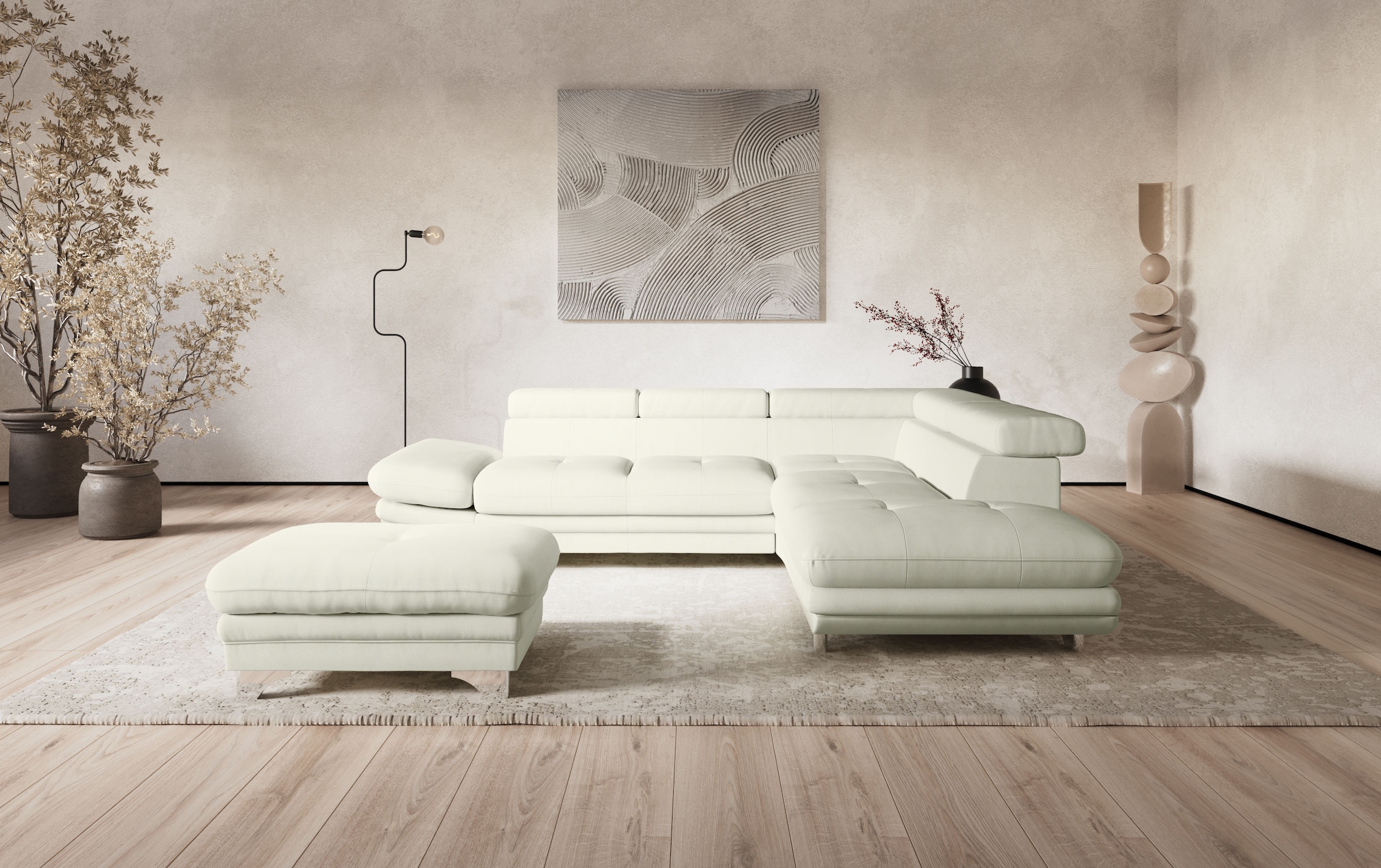 COTTA Ecksofa "Enterprise L-Form, B: 277 cm x L: 238 cm, bequeme Wellenunterfederung" Arm- & Kopfteilverstellung, optional Schlaffunktion