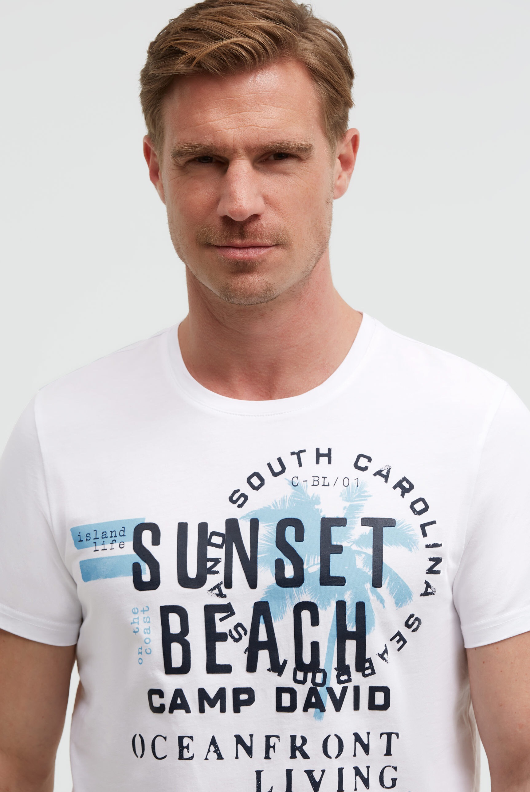 Rundhalsshirt CAMP DAVID, Damen, Gr. S, weiß, Single Jersey, Material: 100% Baumwolle, bedruckt, regular fit normal, Rundhals, eingesetzt gerader Abschluss, Shirts Rundhalsshirt, aus Baumwolle 3
