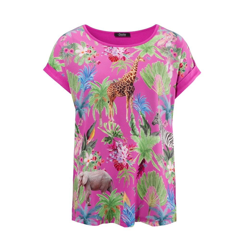 Aniston SELECTED Blusenshirt, mit Tieren und Blumen bedruckt