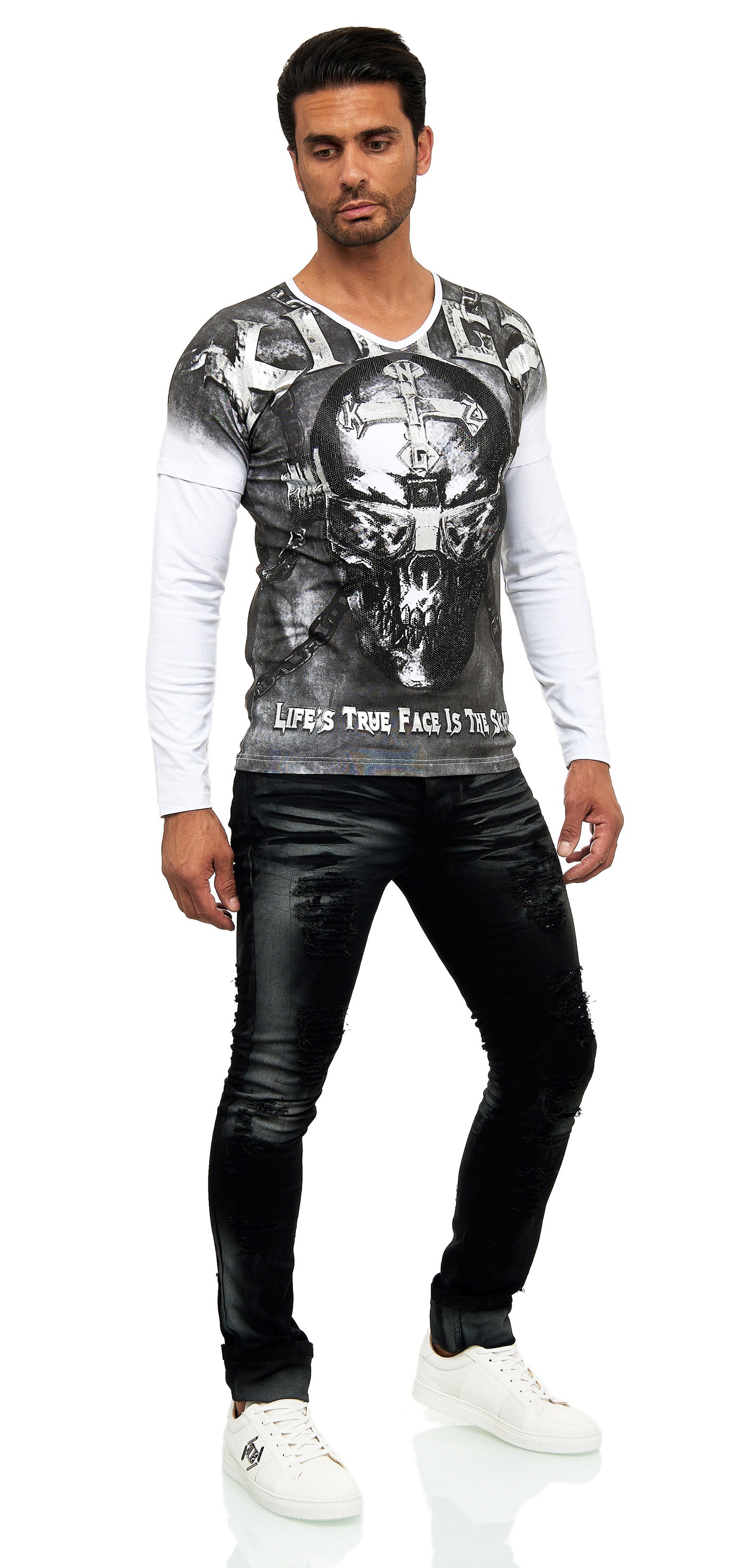 KINGZ Langarmshirt, mit coolem Totenkopf Print