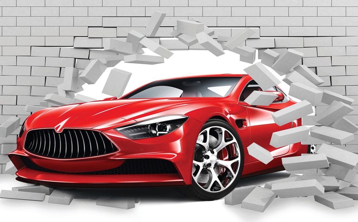 Papermoon Fototapete »Auto durch Mauer 3D Effekt«
