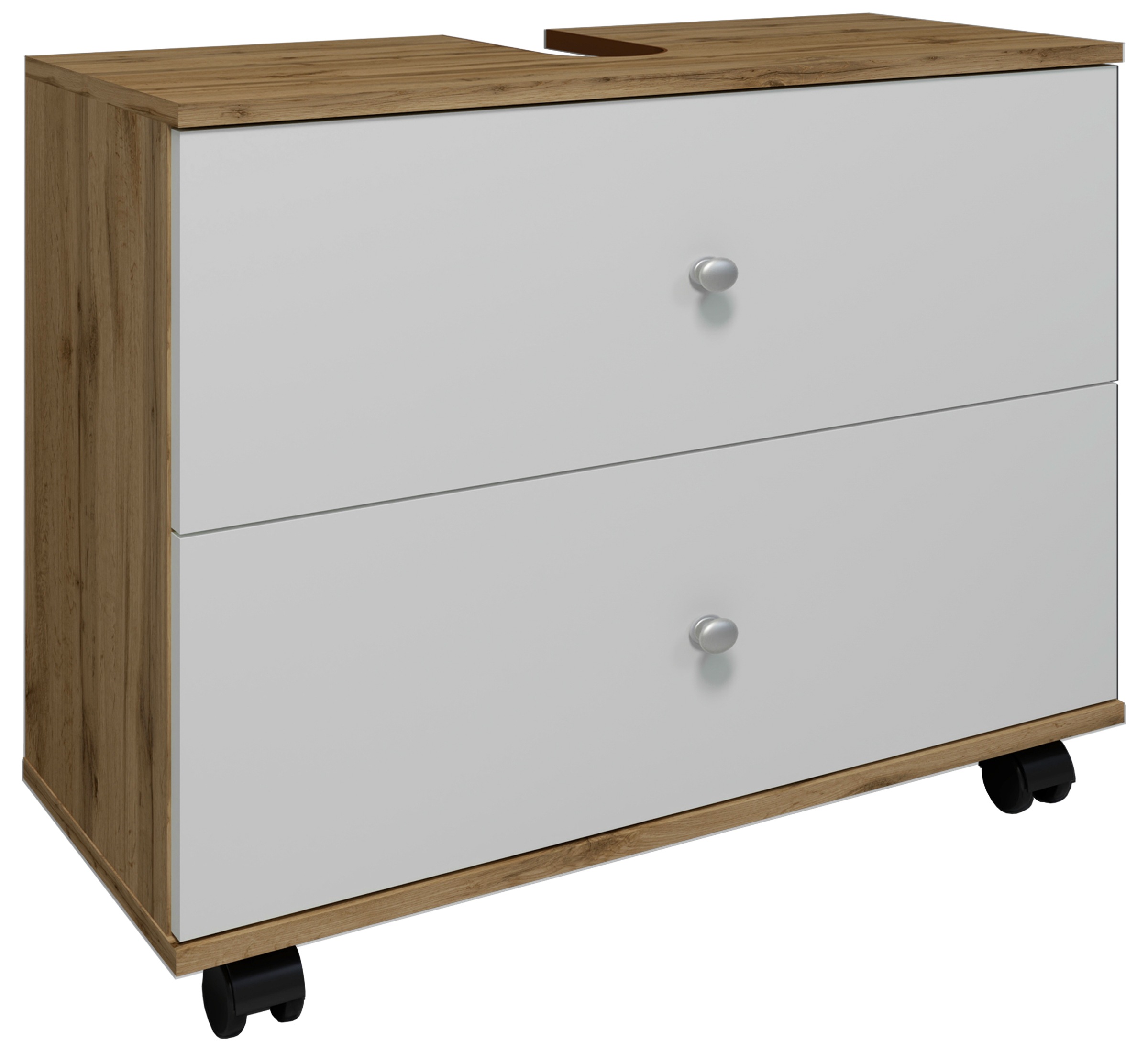 VCM Waschbeckenunterschrank »VCM Holz Waschbeckenunterschrank | Badschrank | Maße: H. 61 x B. 60 x T. 33 cm | 2 große Schubladen | 4 Rollen - Nilosi L«, (1 St.)