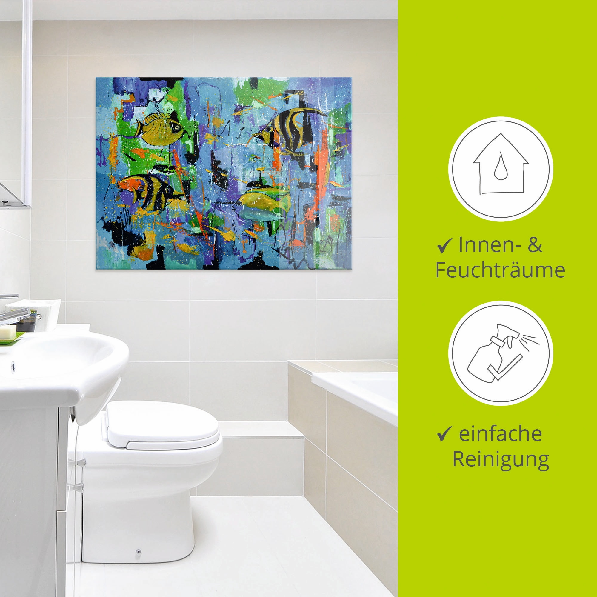 Artland Glasbild »Abstrakt Fische Blau«, Wassertiere, (1 St.), in verschiedenen Größen
