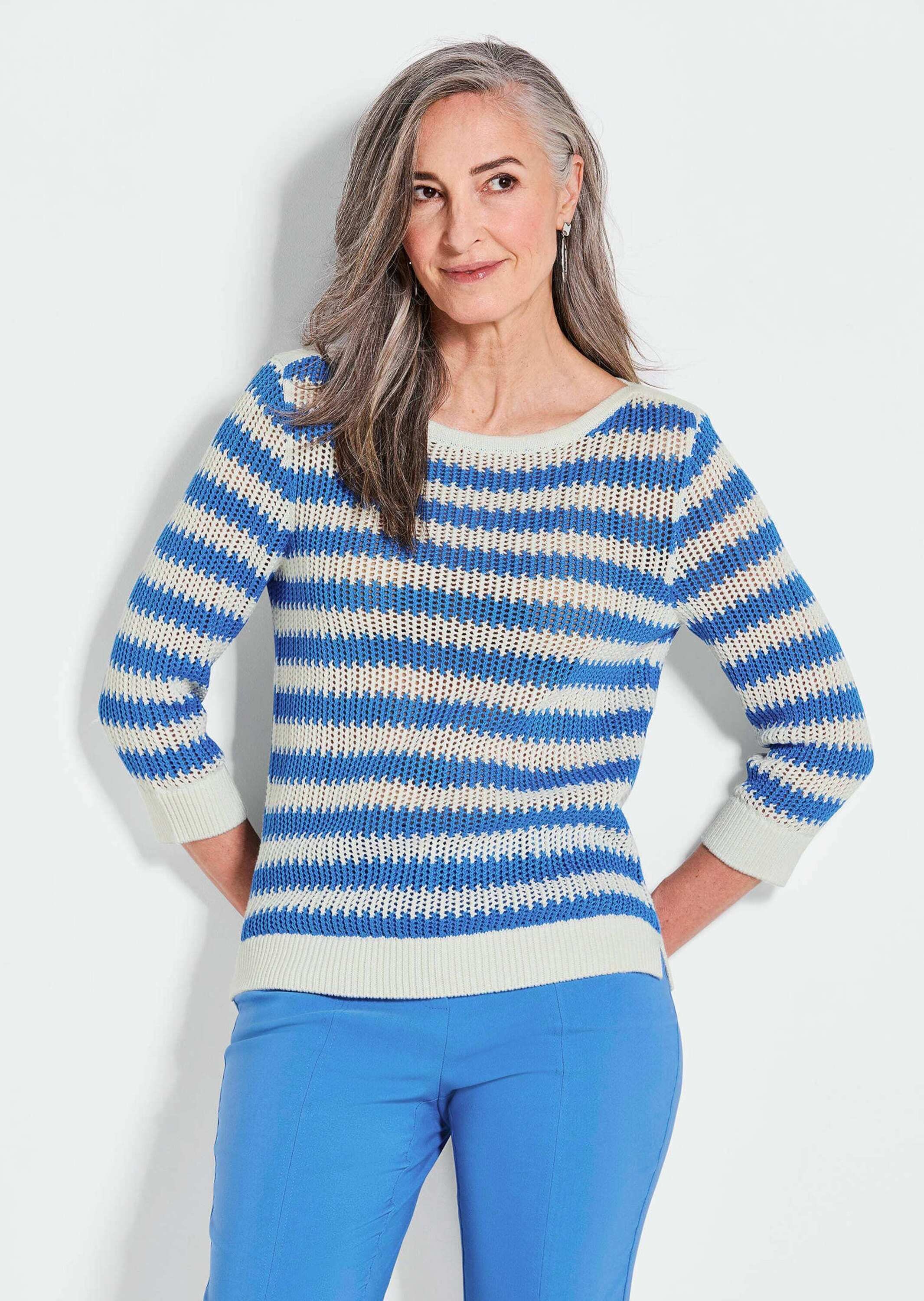 GOLDNER Strickpullover "Halbarm Streifenstrick-Pullover" günstig online kaufen
