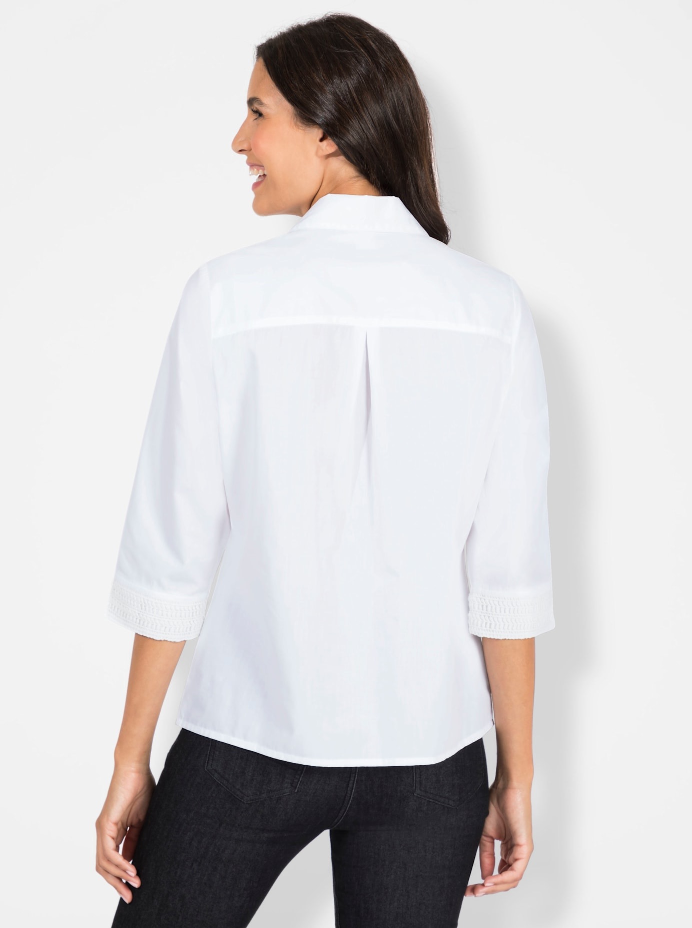 Hemdbluse INSPIRATIONEN, Damen, Gr. 54, weiß, 50% Baumwolle, 50% Polyester, unifarben, V-Ausschnitt, Blusen Hemdbluse 2
