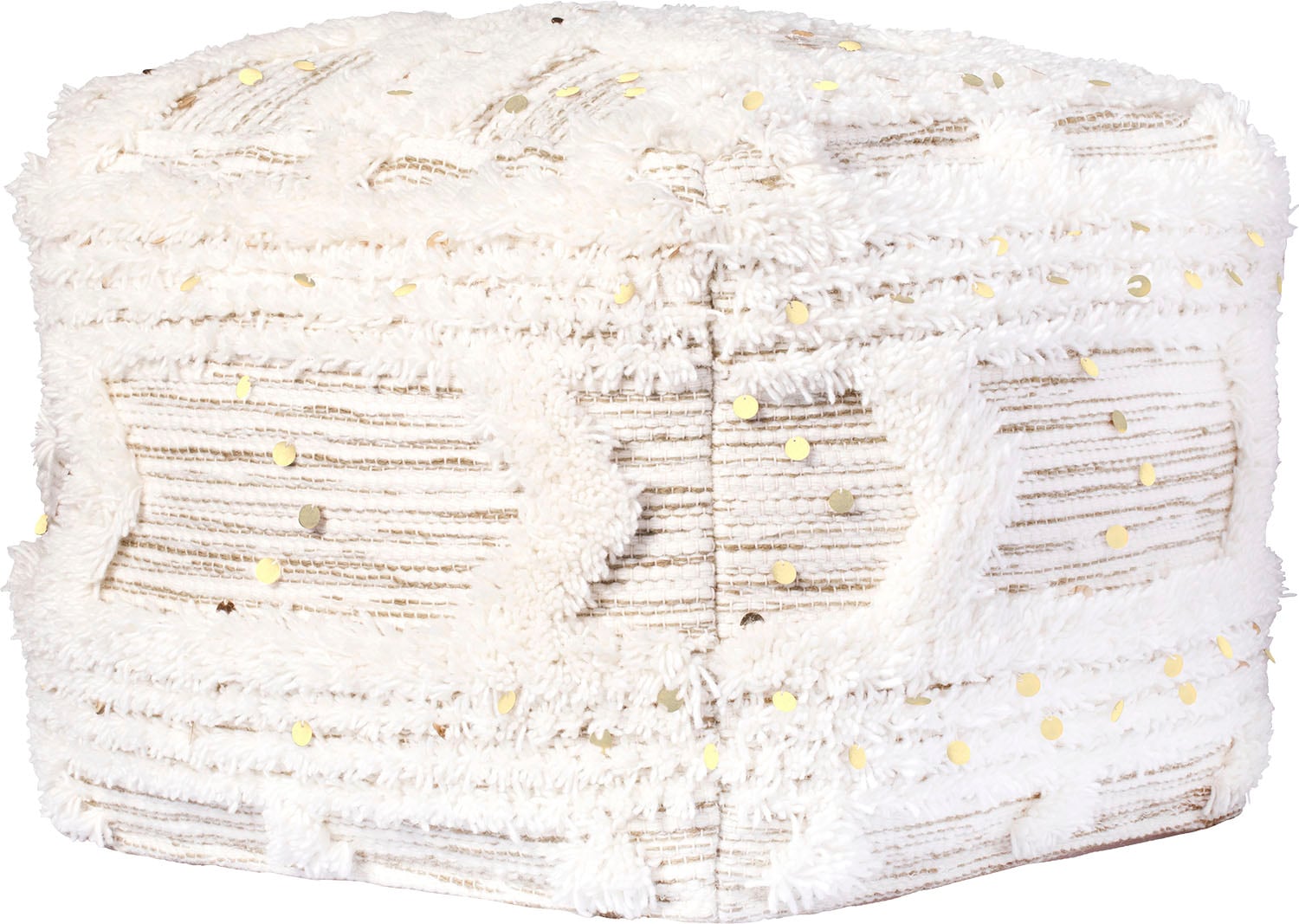 Kayoom Pouf »Bohist 425 50cm x 50cm,  Strukturen mit Fransen und Quasten«, (1 St.), handgefertigt, Unikat, sehr gut kombinierbar, vielfältig im Einsatz
