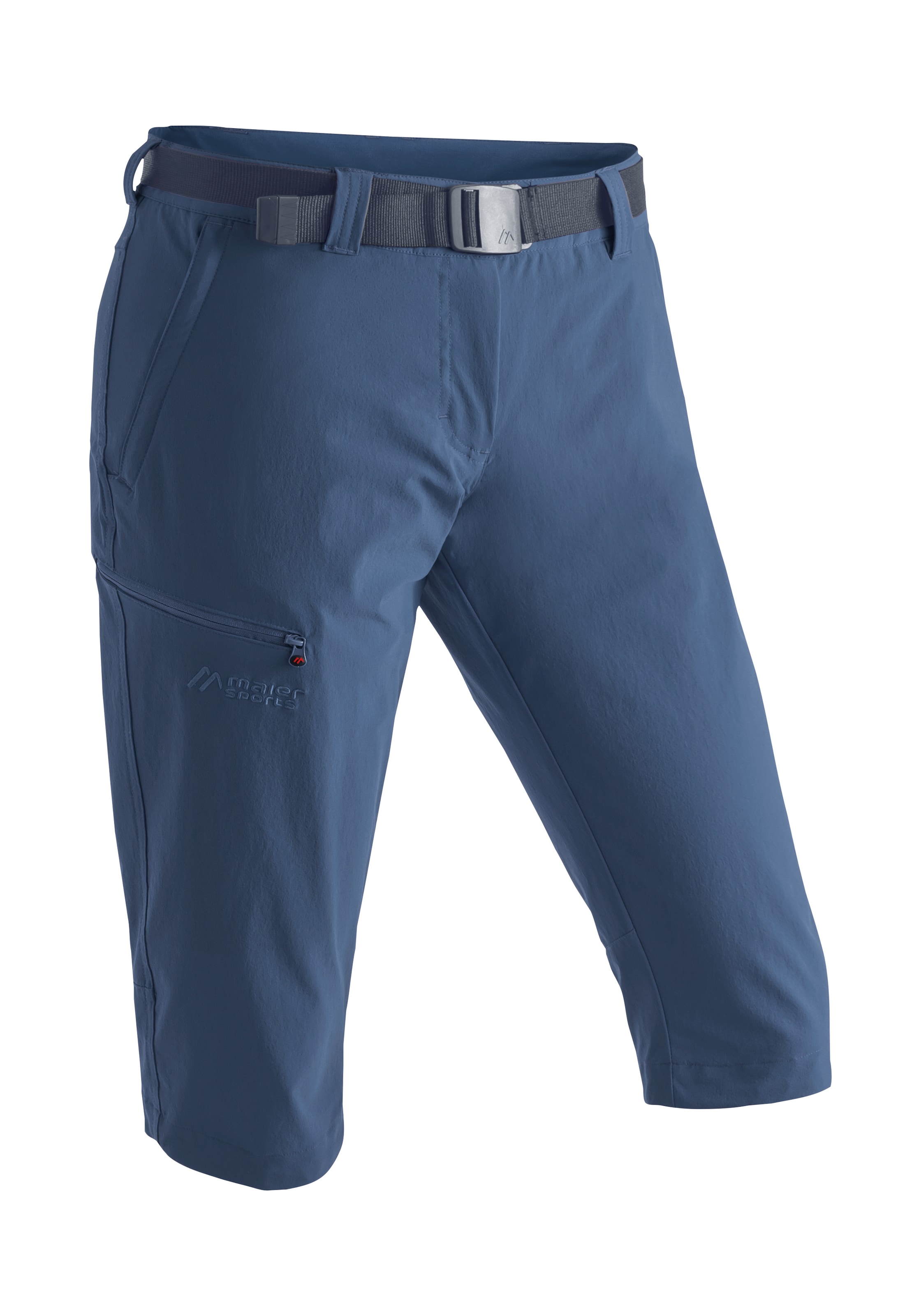 Caprihose MAIER SPORTS "Inara slim 3/4", Damen, Gr. 40, Normalgrößen, blau (jeansblau), 90% Polyamid, 10% Elasthan, Hosen Caprihose, Damen Wanderhose, atmungsaktive Outdoorhose, 3/4 Hose mit 3 Taschen