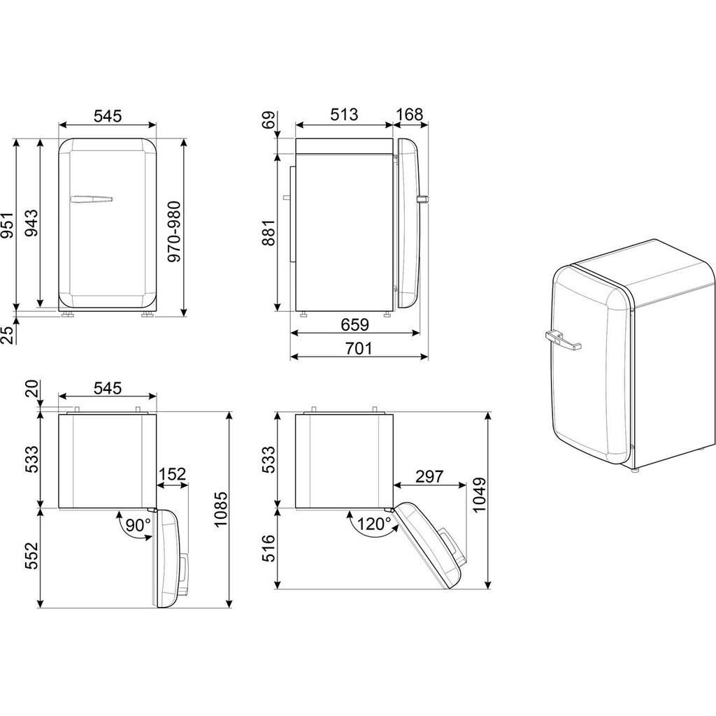 Smeg Kühlschrank »FAB10«, FAB10RPK5, 97 cm hoch, 54,5 cm breit