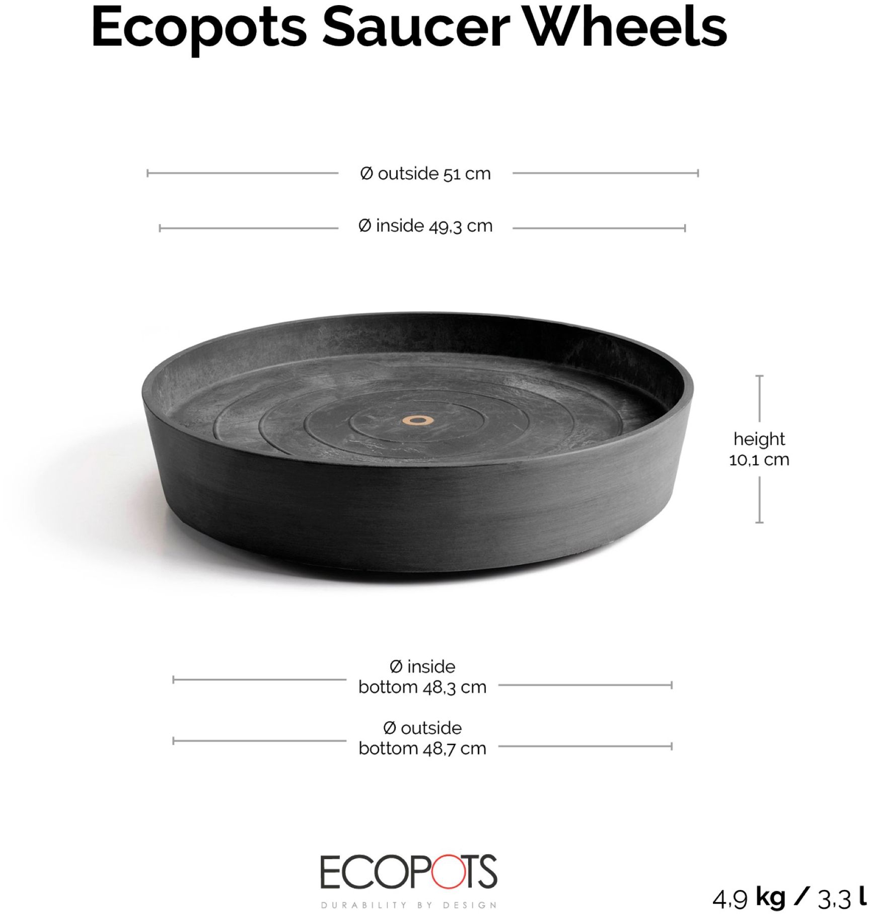 ECOPOTS Topfuntersetzer »mit Rollen 60 Dunkelgrau«, für innen und außen: frostsicher, bruchsicher und lichtbeständig