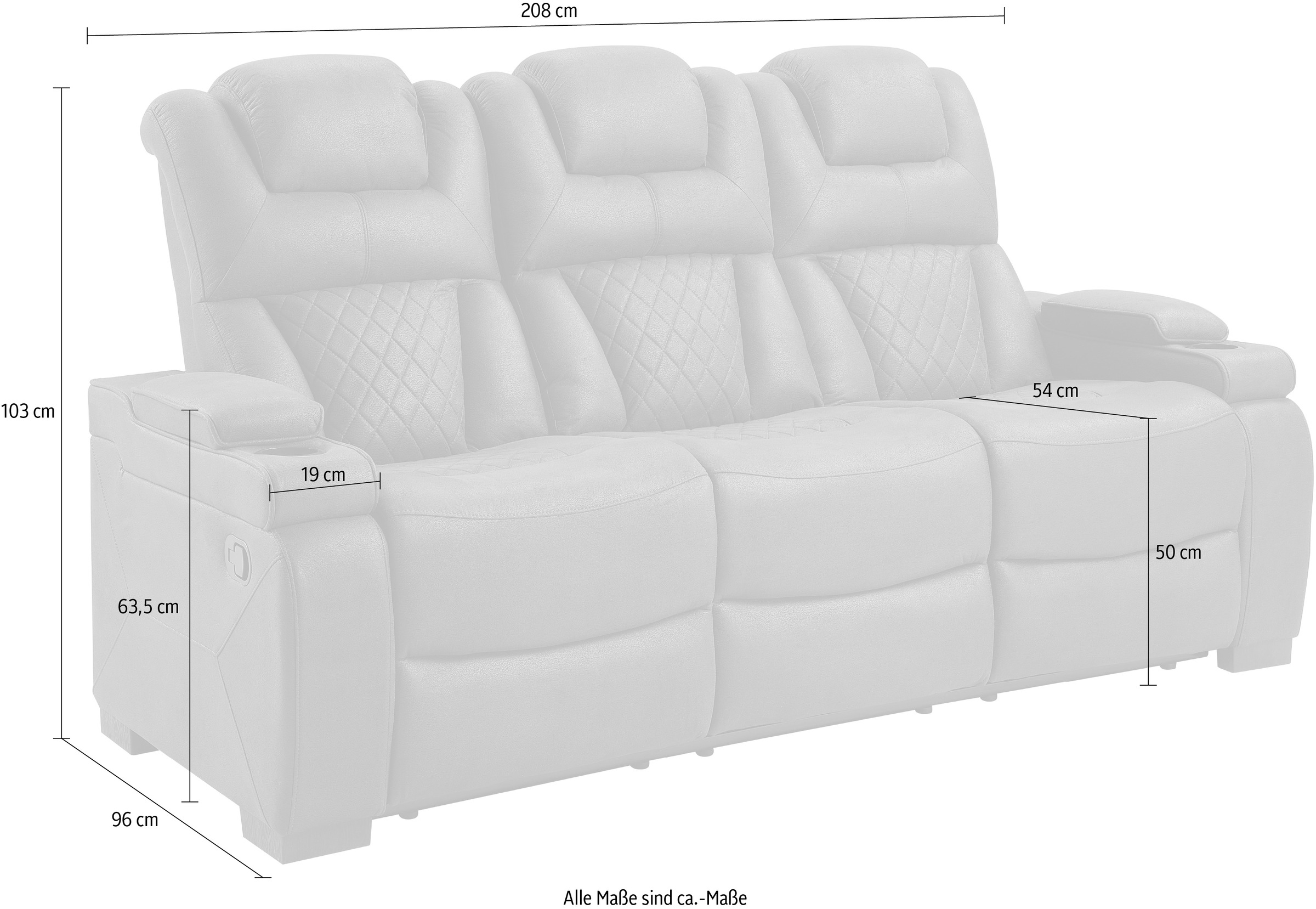 ATLANTIC home collection 3-Sitzer »Faris«, Zwei Relaxfunktionen, klappbare Konsole mit Getränkehalter