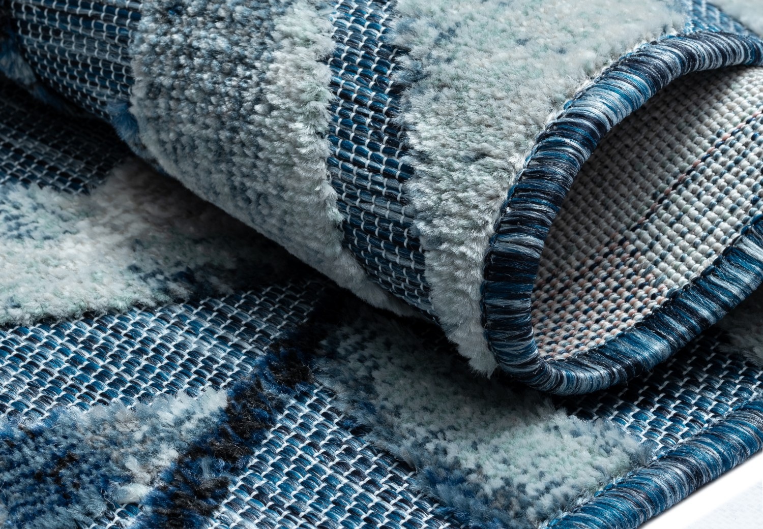 Teppich "Olivia, LAGERRÄUMUNG", blau (blau,grau), B:80cm H:8mm L:150cm, Polypropylen, MYFLAIR MÖBEL & ACCESSOIRES, Teppiche, Teppich, Blätter Motiv, Hoch-Tief Effekt, Outdoor geeignet, Balkon, Terrasse 3