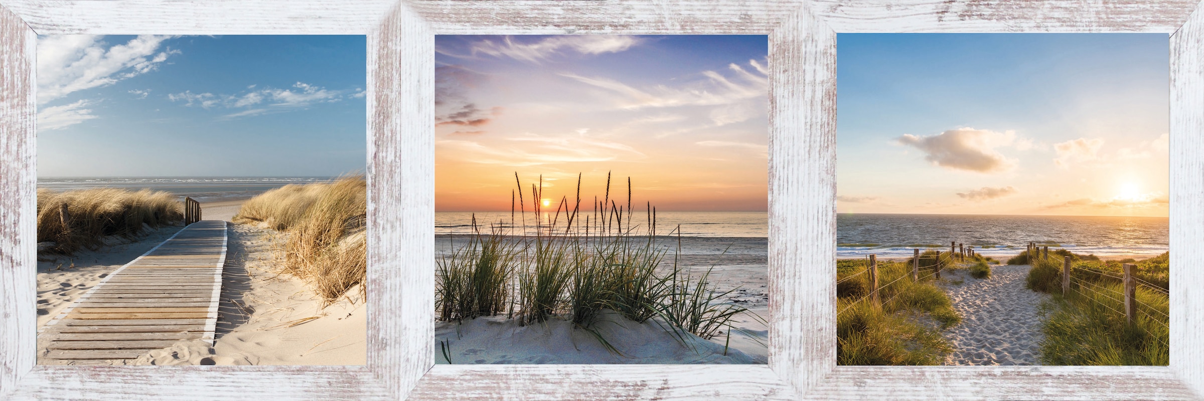 Bönninghoff Bild mit Rahmen "Strand, Sand, Sonne, 3er Set" 1 Stk. tlg. günstig online kaufen