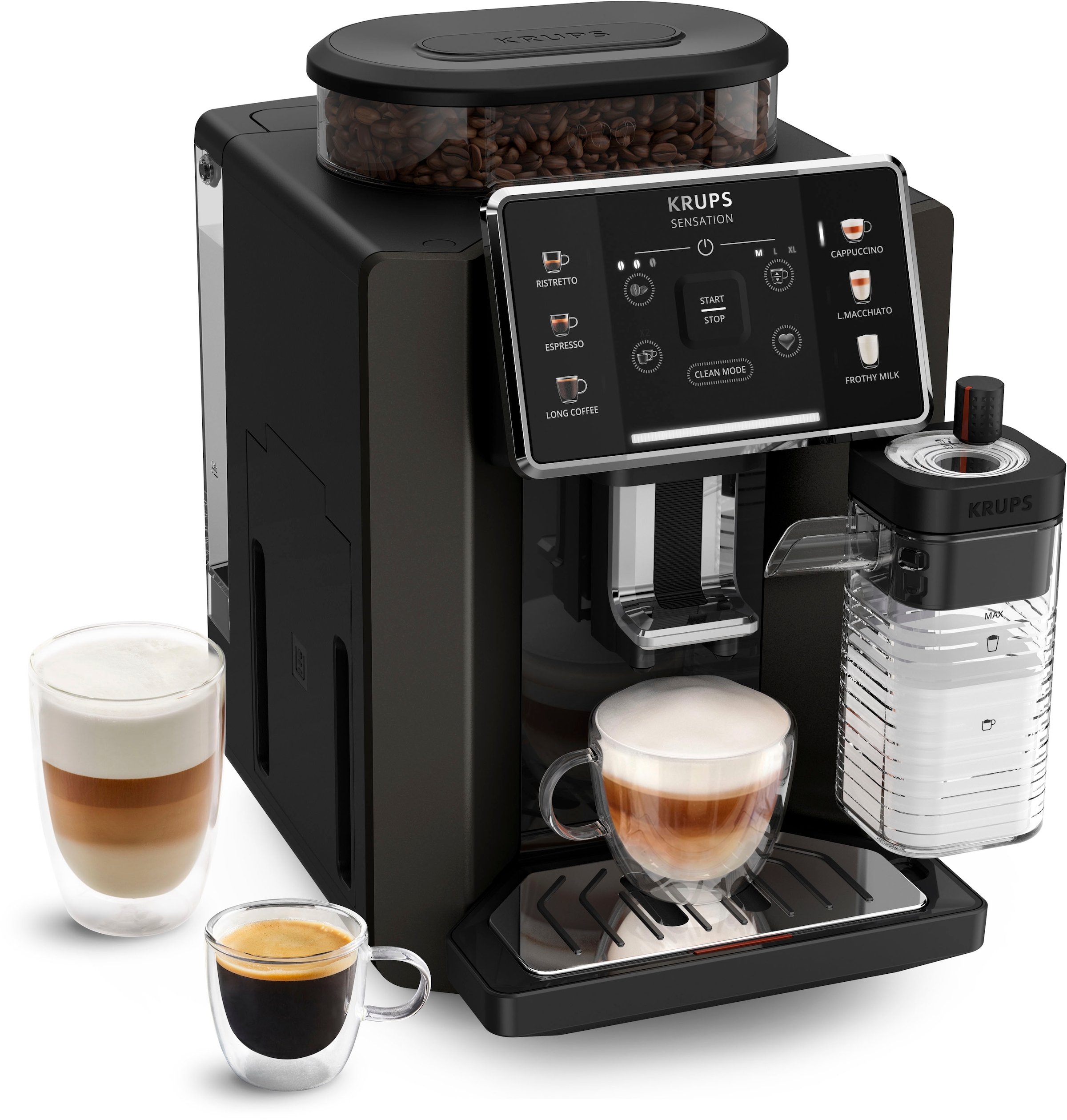 "KRUPS Kaffeevollautomat ""EA9128D Sensation Milk"", schwarz (graphite, schwarz), B:24cm H:36,4cm T:34,6cm, Kaffeevollautomaten, 6 Kaffee- und