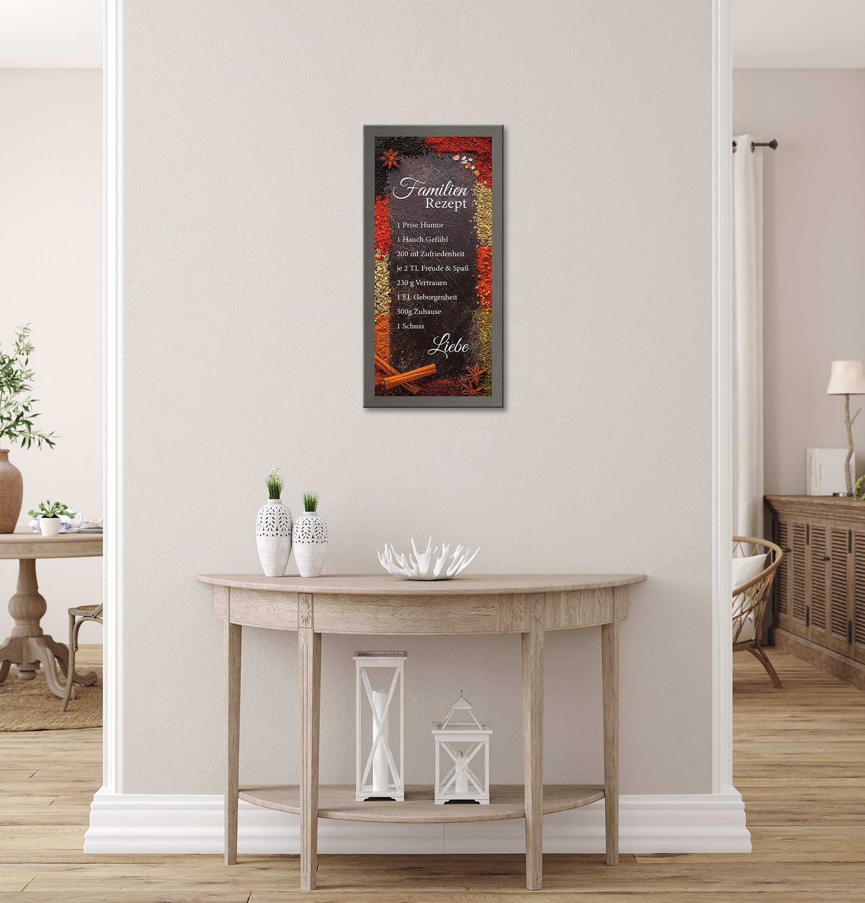 Bönninghoff Bild mit Rahmen »Wandbild gerahmt GEWÜRZE MIT FAMILIENREZEPT 23x49 cm – Wanddeko« Gewürze | Lebensmittel | Sprüche | Sprüche & Texte 1 Stk. tlg. mit dekorativem Rahmen