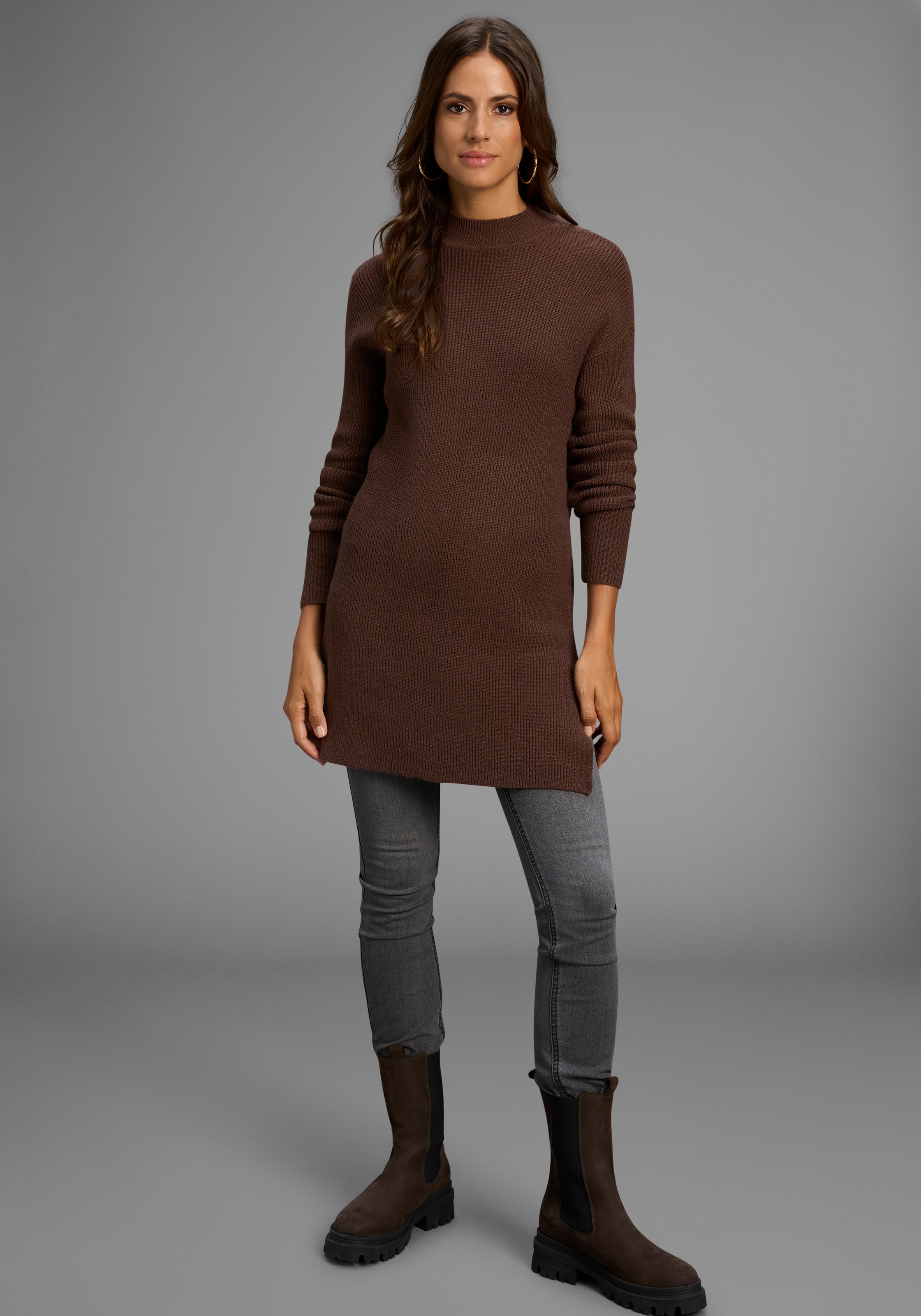 Laura Scott Stehkragenpullover, in Grobstrick mit seitlichen Schlitzen - NEUE KOLLEKTION