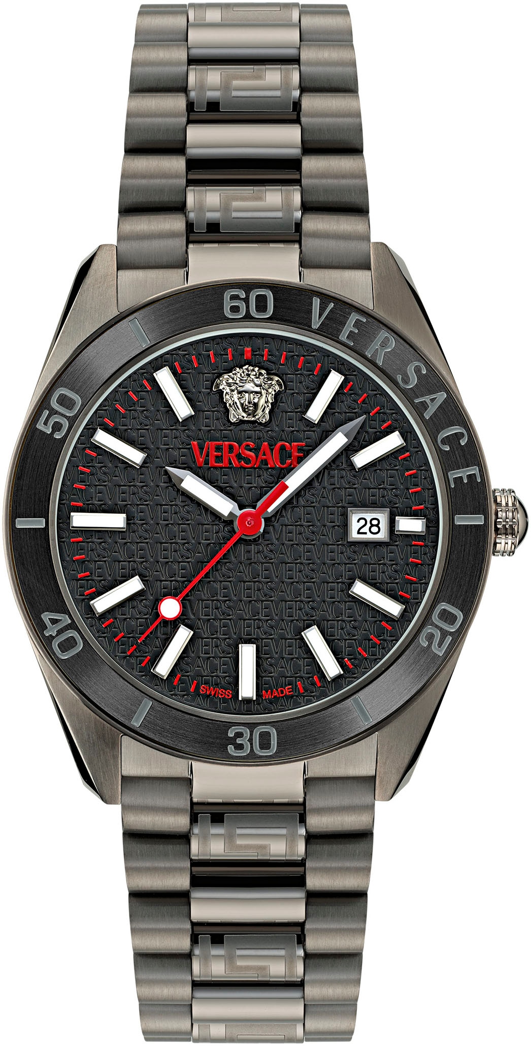 Versace Quarzuhr »V-DOME«, Armbanduhr, Herrenuhr, Swiss Made, Leuchtindizes (Zifferblatt), Datum