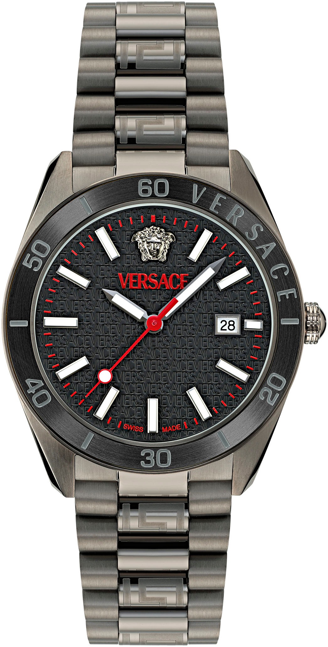 Versace "V-DOME" Armbanduhr, Herrenuhr, Swiss Made, Leuchtindizes (Zifferblatt), Datum