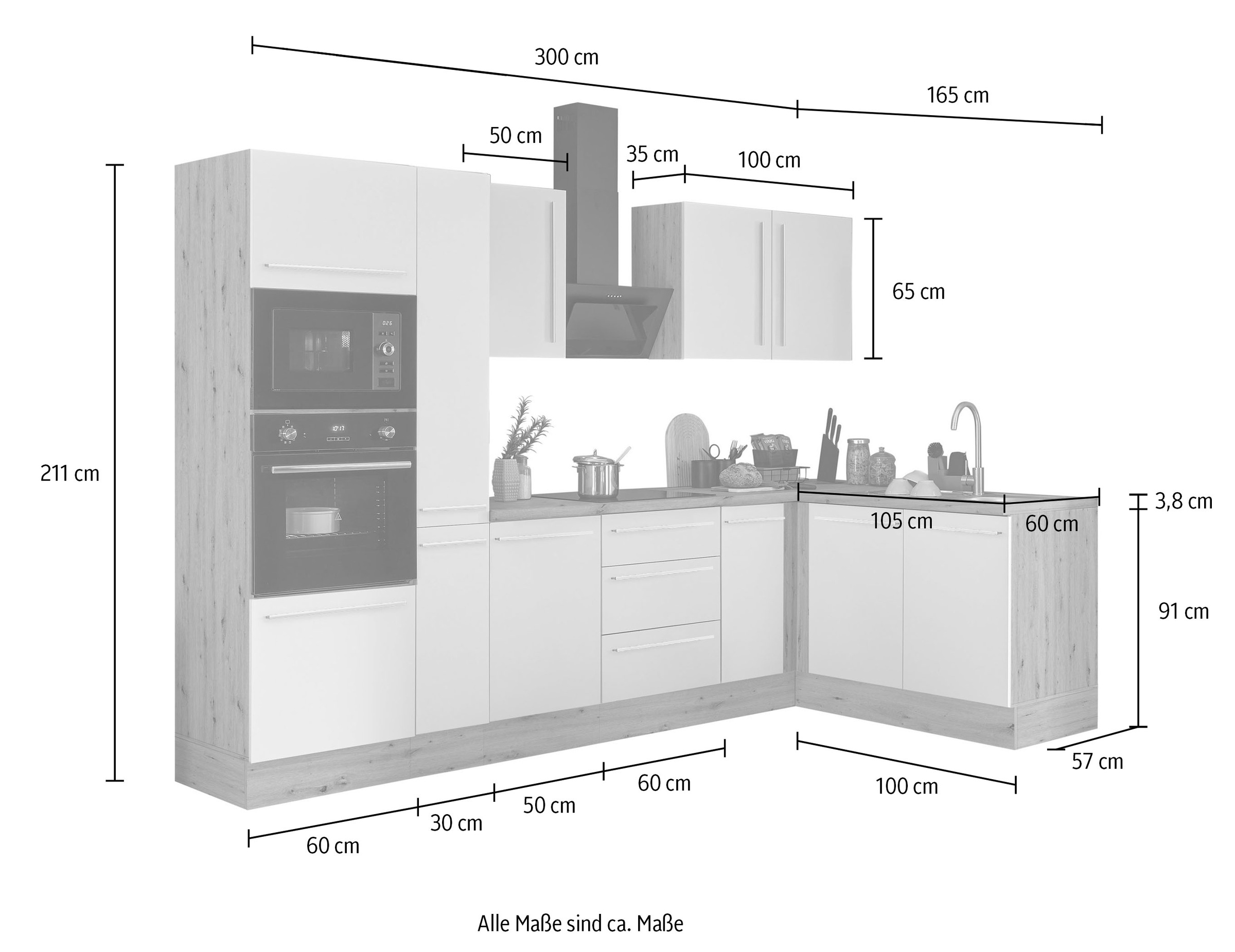 KOCHSTATION Winkelküche »Florida, Stellbreite 300x165 cm«, wahlweise mit E-Geräten, mit Softclose für Türen und Schubkästen