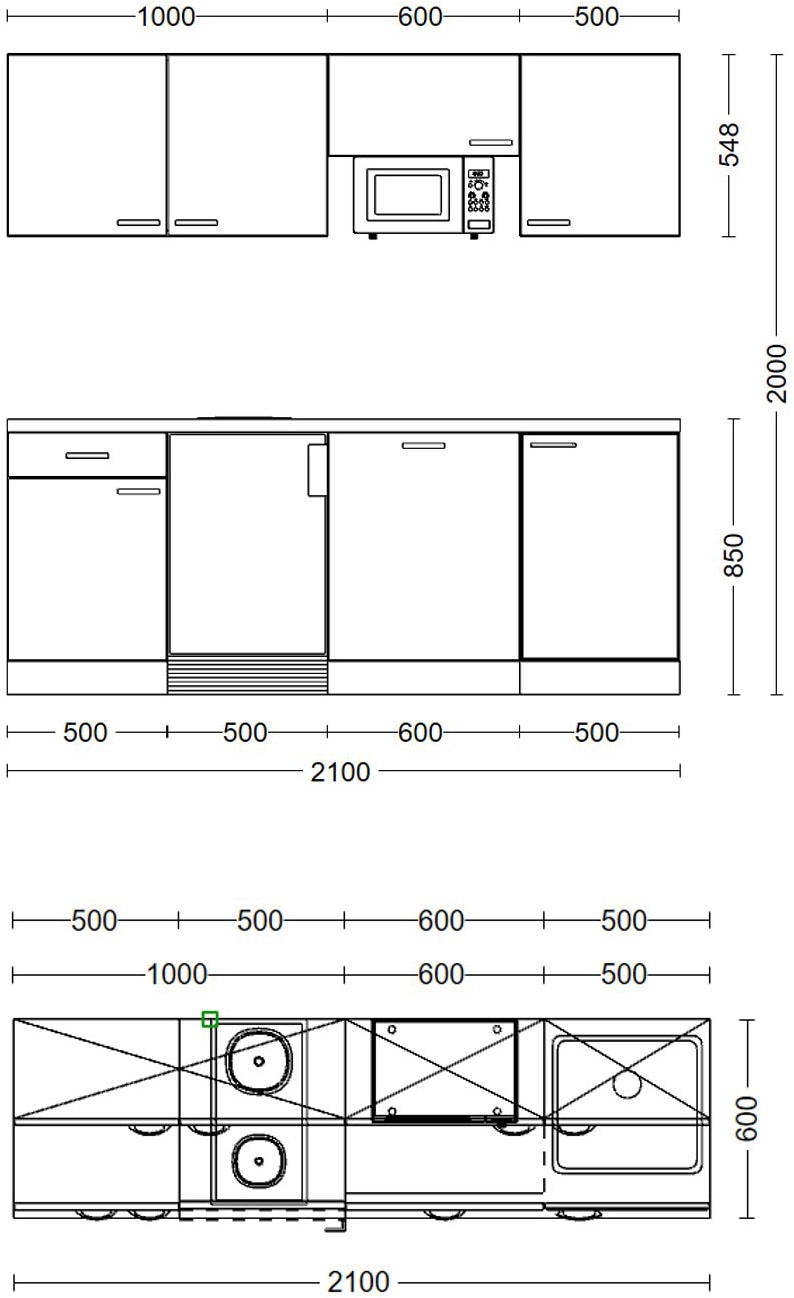 Flex-Well Küchenzeile »Wito, Breite 210 cm, inkl. Geschirrspüler«, Officeküche, wahlweise mit 2 Plattenkochfeld und/oder Mikrowelle