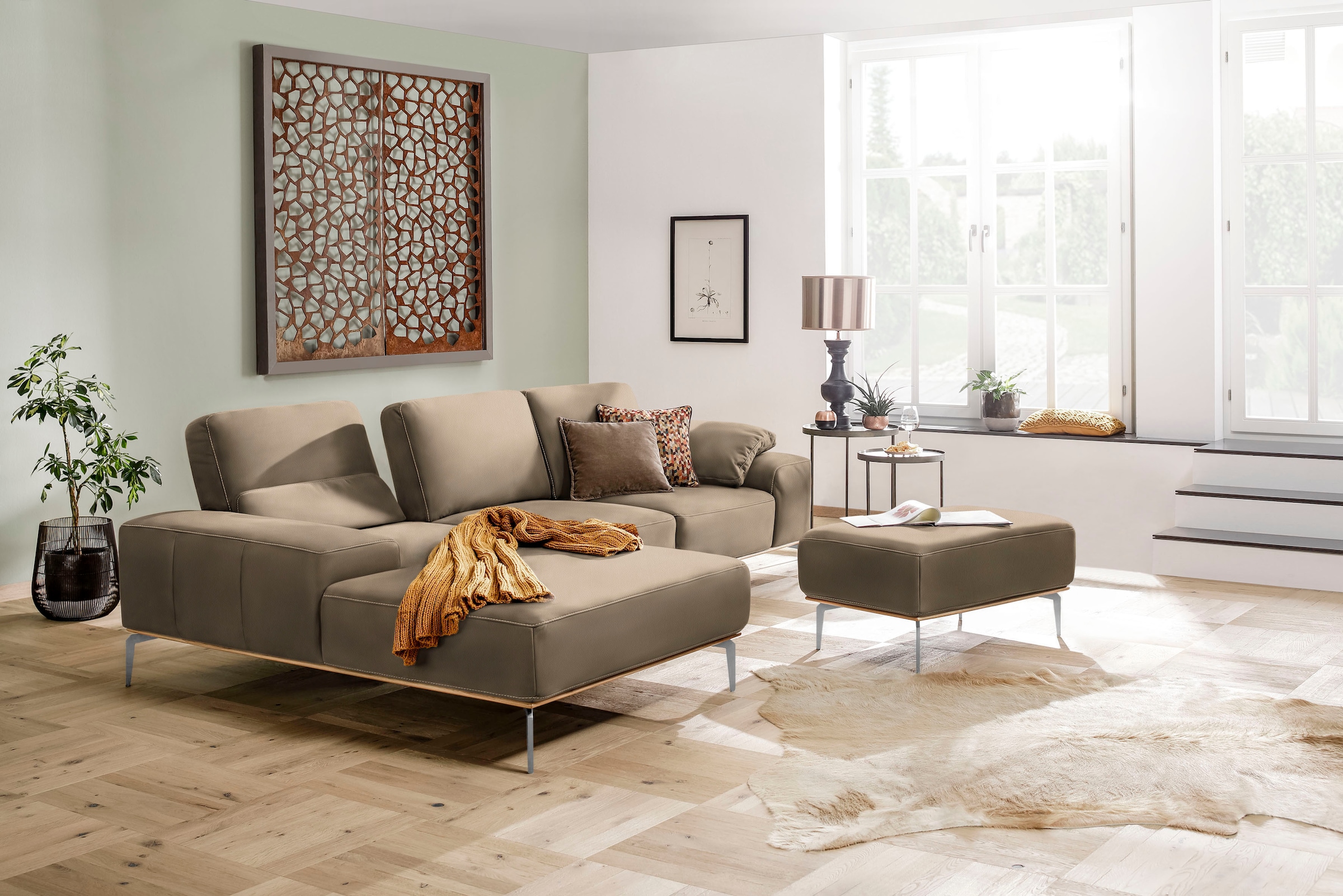 W.SCHILLIG Polsterhocker »run«, mit elegantem Holzsockel, Füße in Chrom glänzend, Breite 75 cm